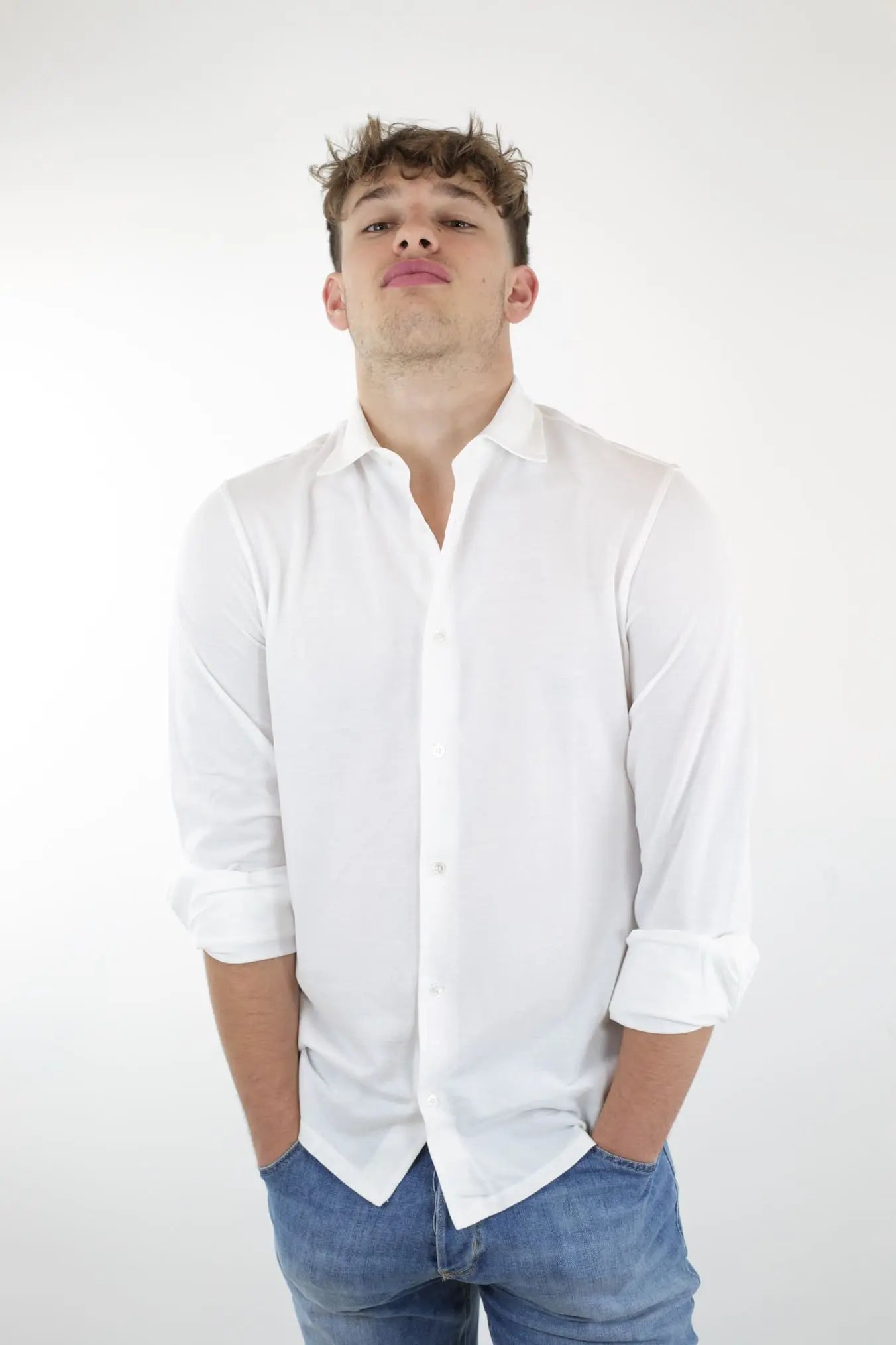 FEDELI Camicia Cotone Piquet Frosted Bianco - Guarino Store