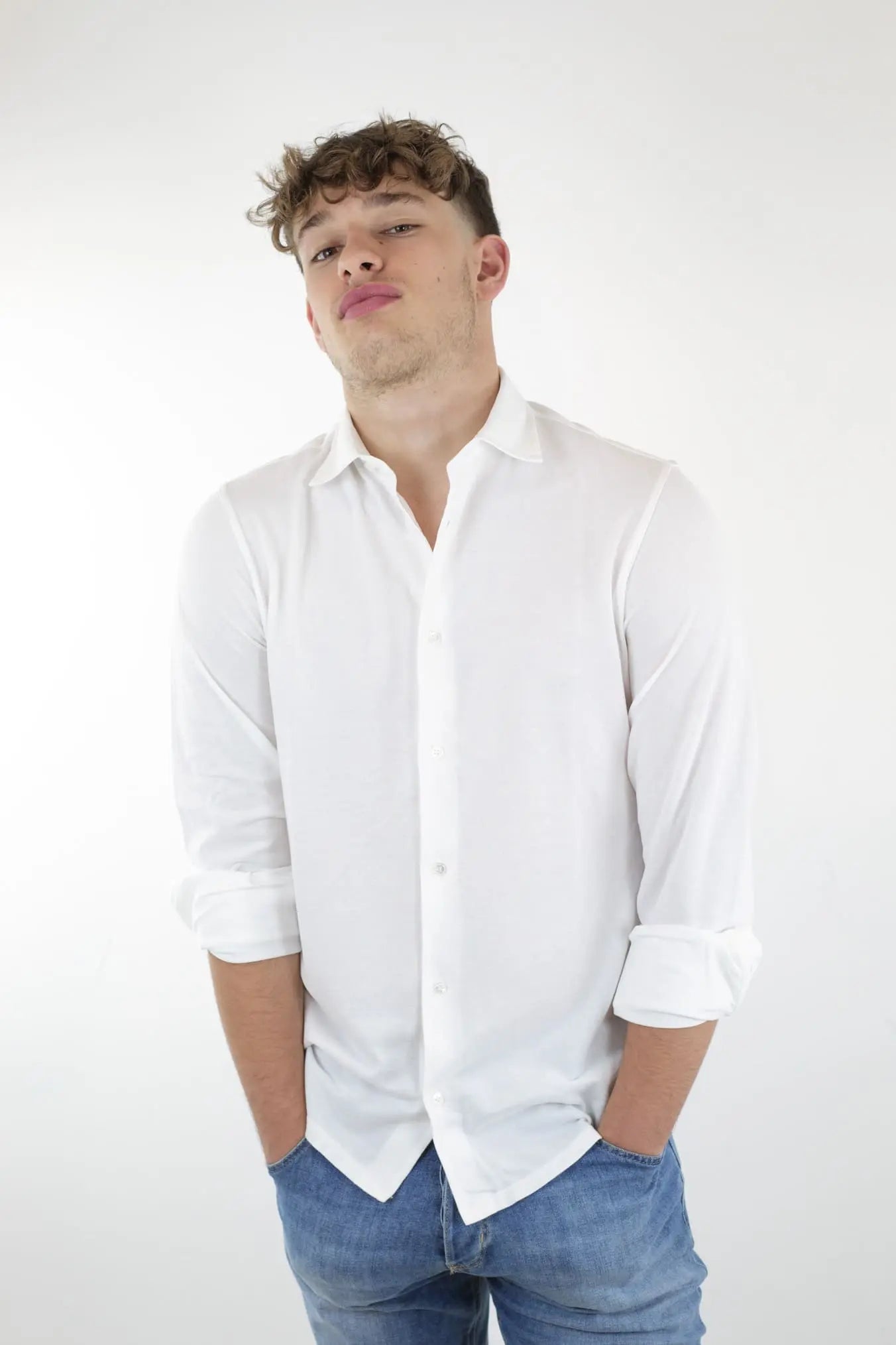 FEDELI Camicia Cotone Piquet Frosted Bianco - Guarino Store