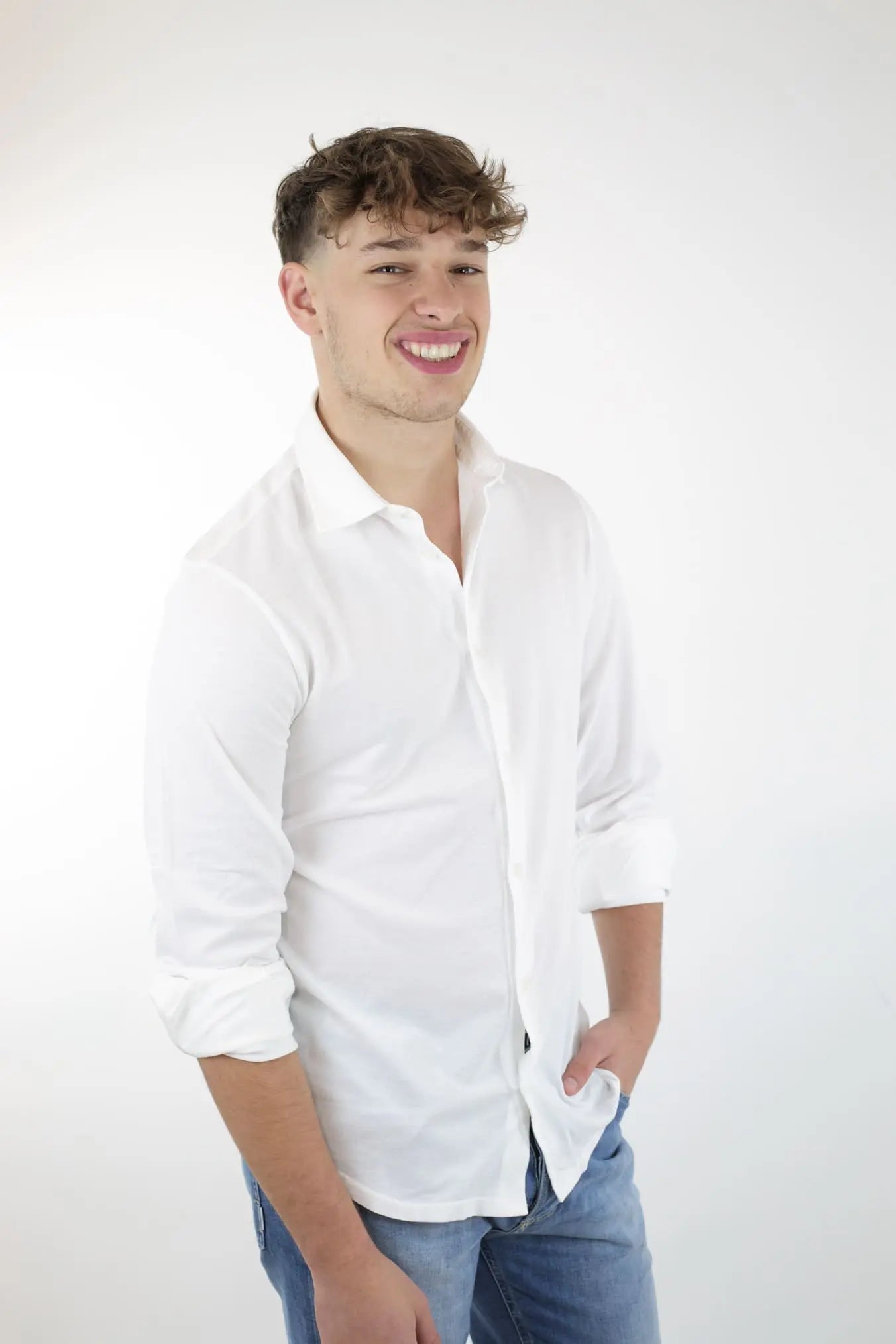 FEDELI Camicia Cotone Piquet Frosted Bianco - Guarino Store