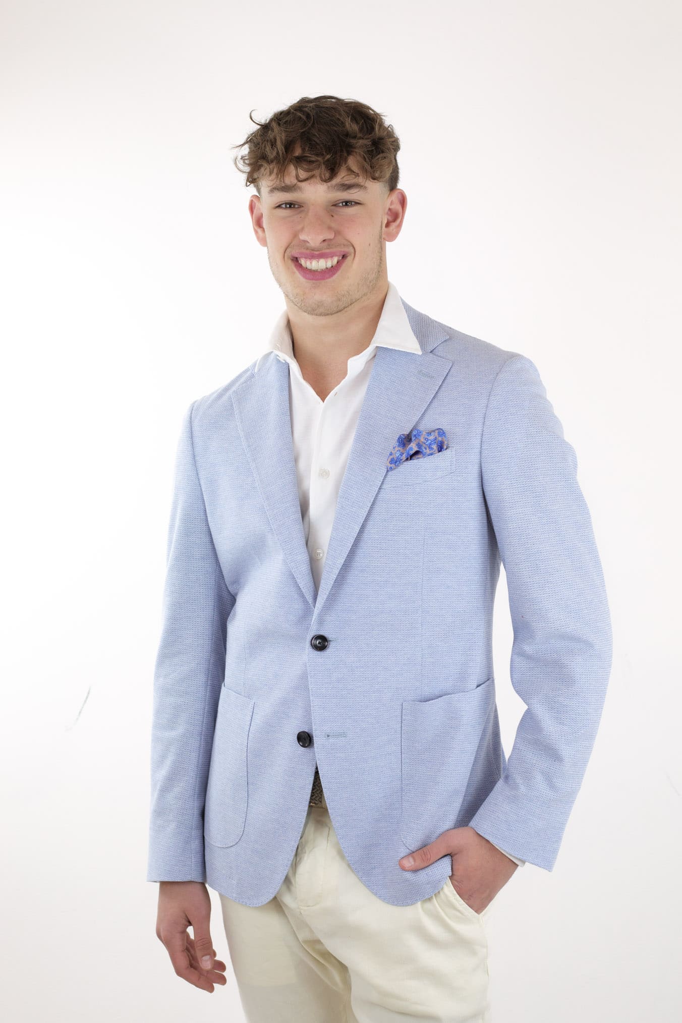 Giacca in Jersey di Cotone Celeste Mélange - Guarino Store