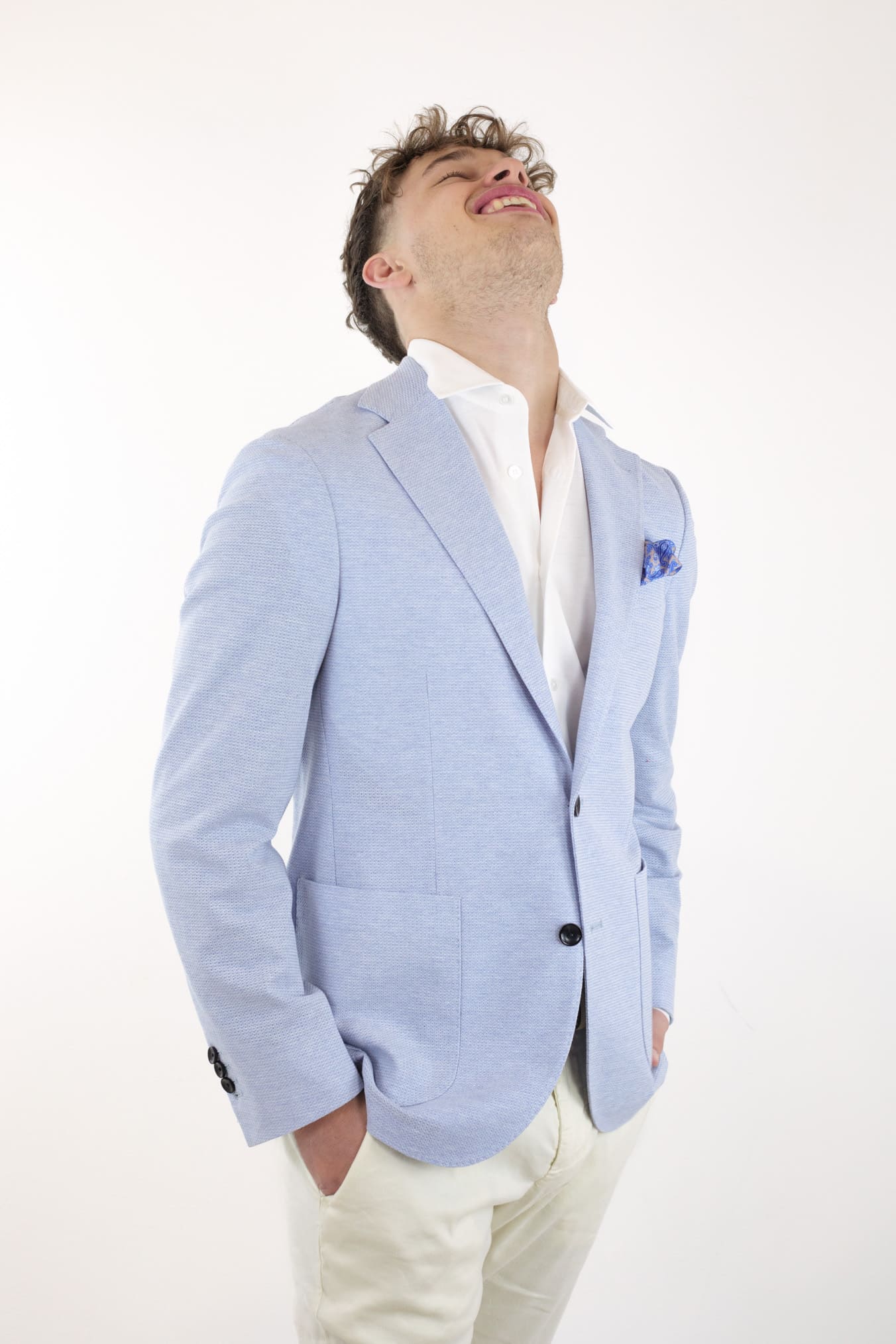 Giacca in Jersey di Cotone Celeste Mélange - Guarino Store