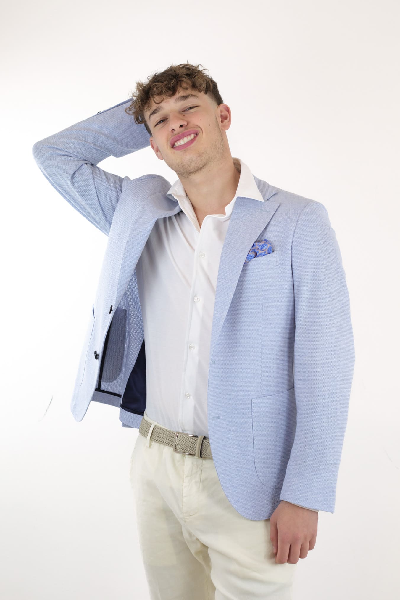 Giacca in Jersey di Cotone Celeste Mélange - Guarino Store