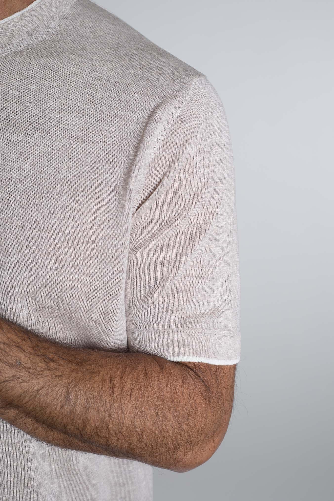 FIORONI Girocollo Doppio Collo Lino Cotone Beige Chiaro