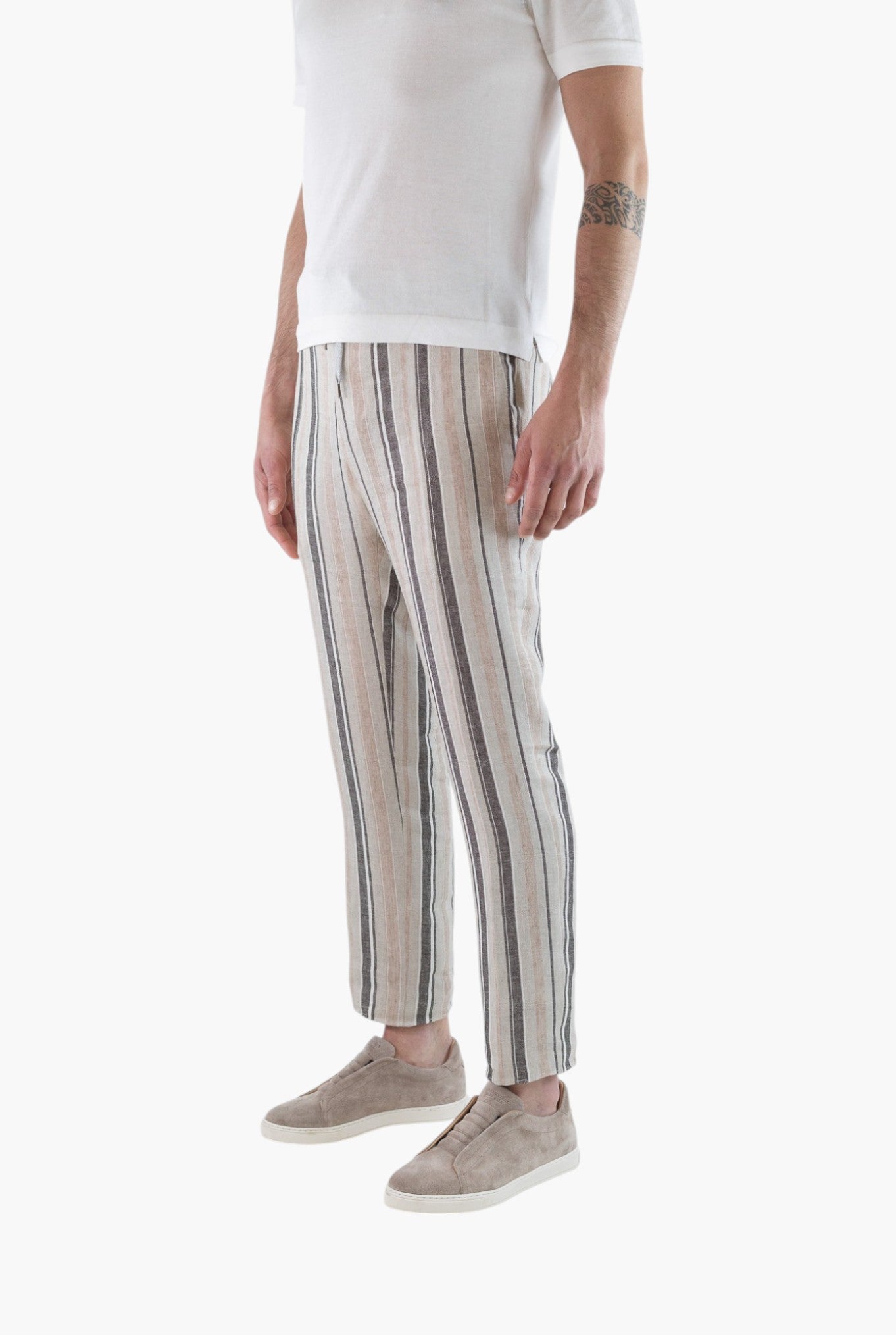 PT Pantaloni Coulisse Lino Righe Beige Marrone