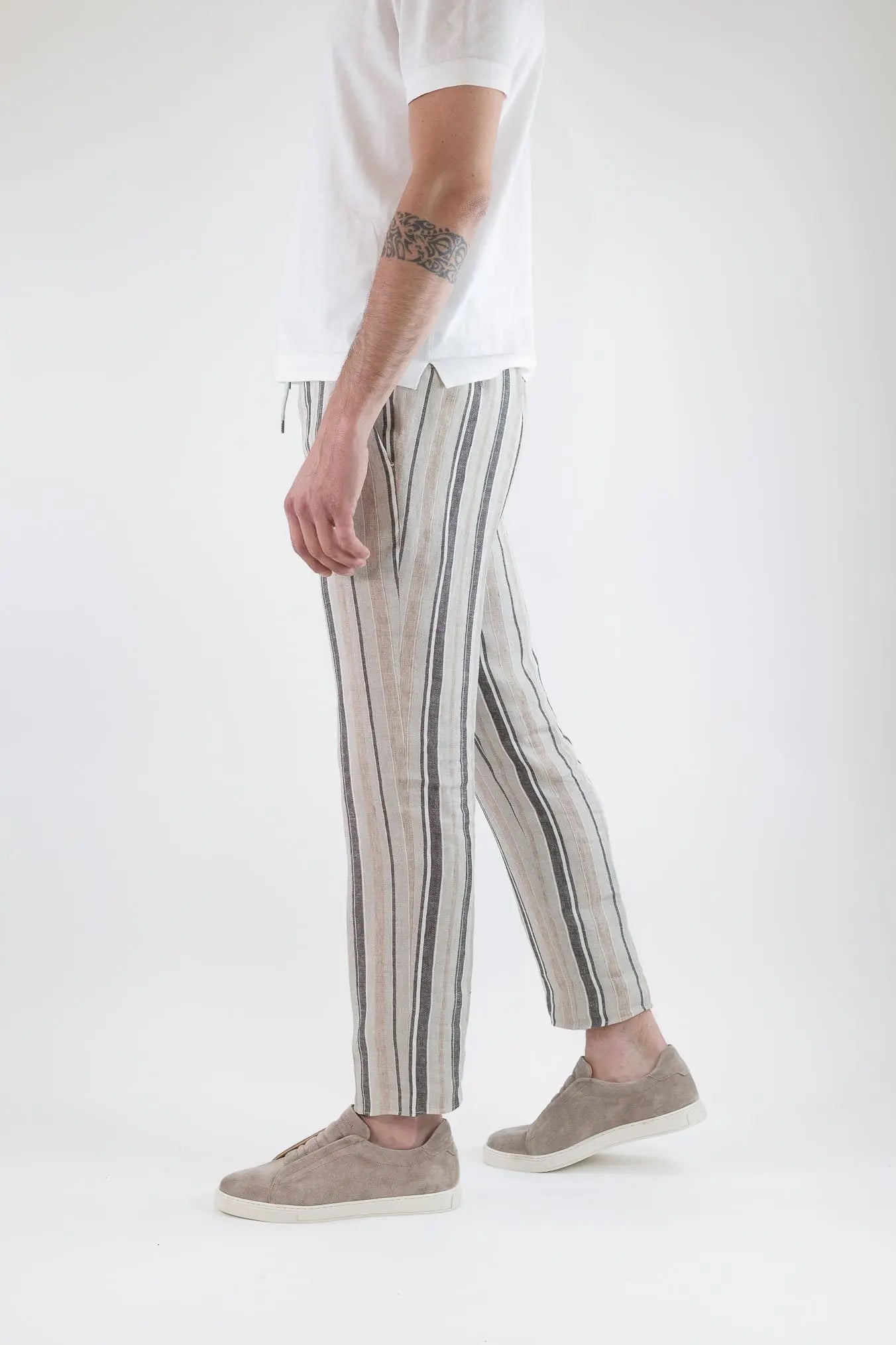 PT Pantaloni Coulisse Lino Righe Beige Marrone