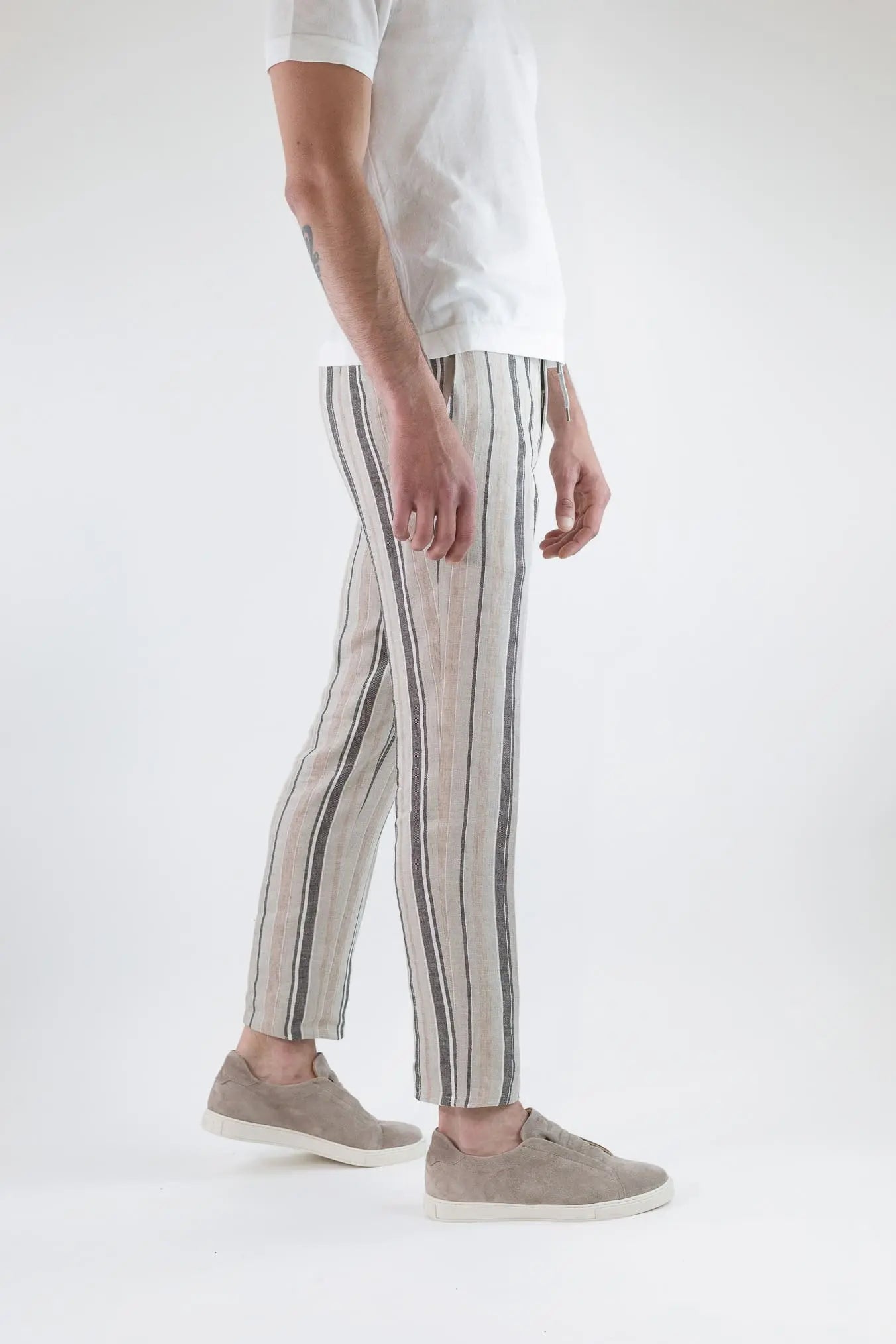 PT Pantaloni Coulisse Lino Righe Beige Marrone