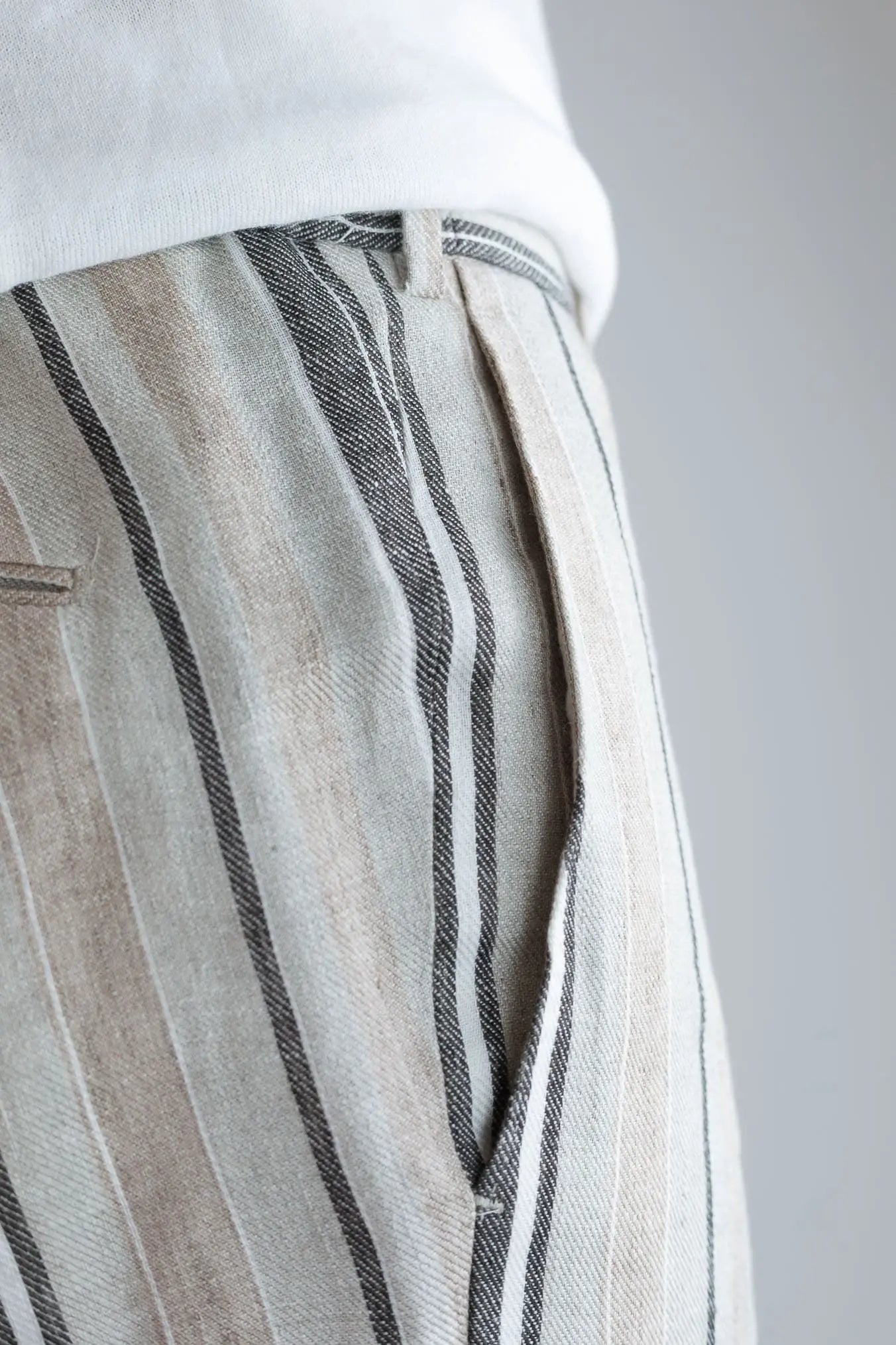 PT Pantaloni Coulisse Lino Righe Beige Marrone
