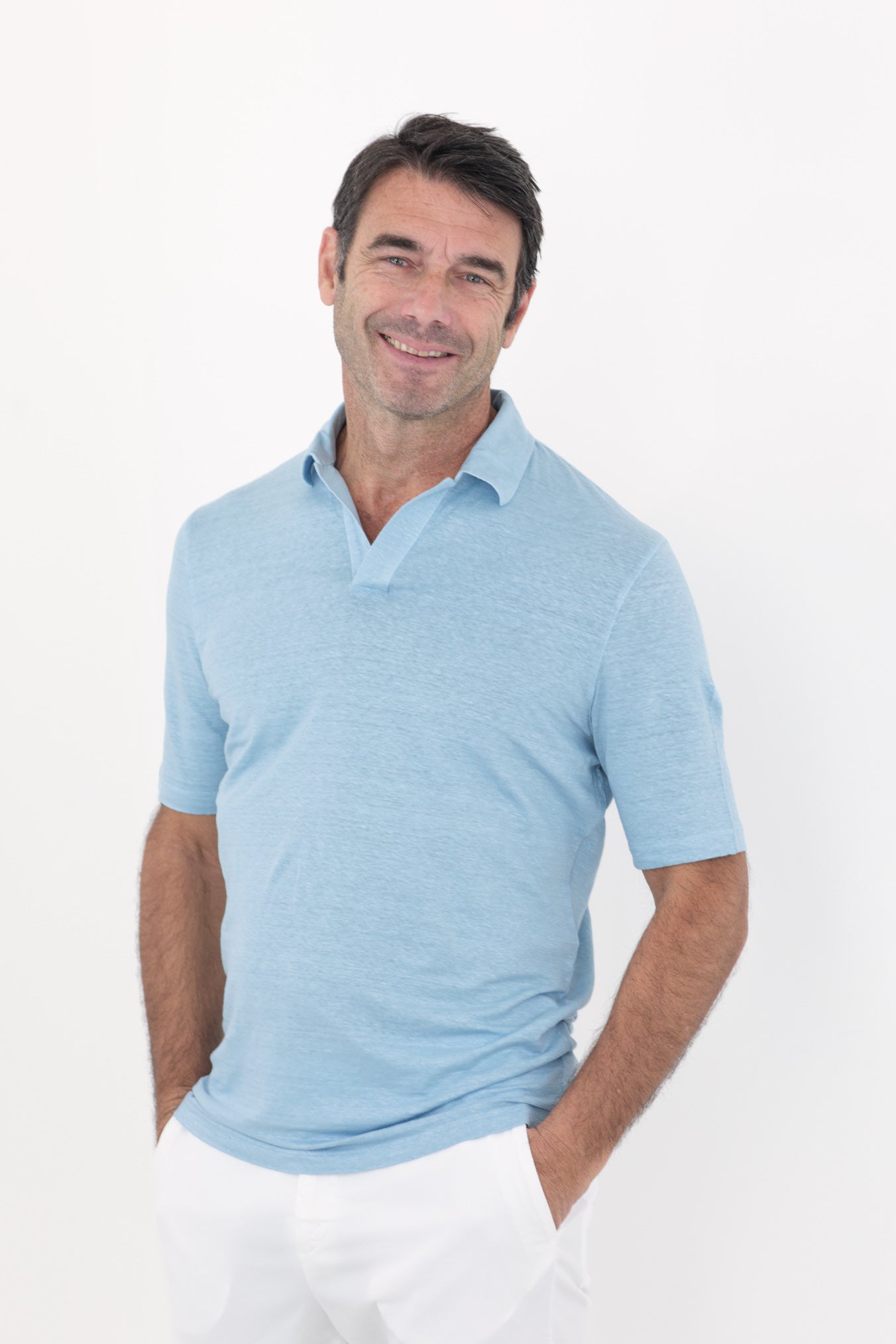 GUARINO Polo MM Lino Celeste Mélange - Guarino Store