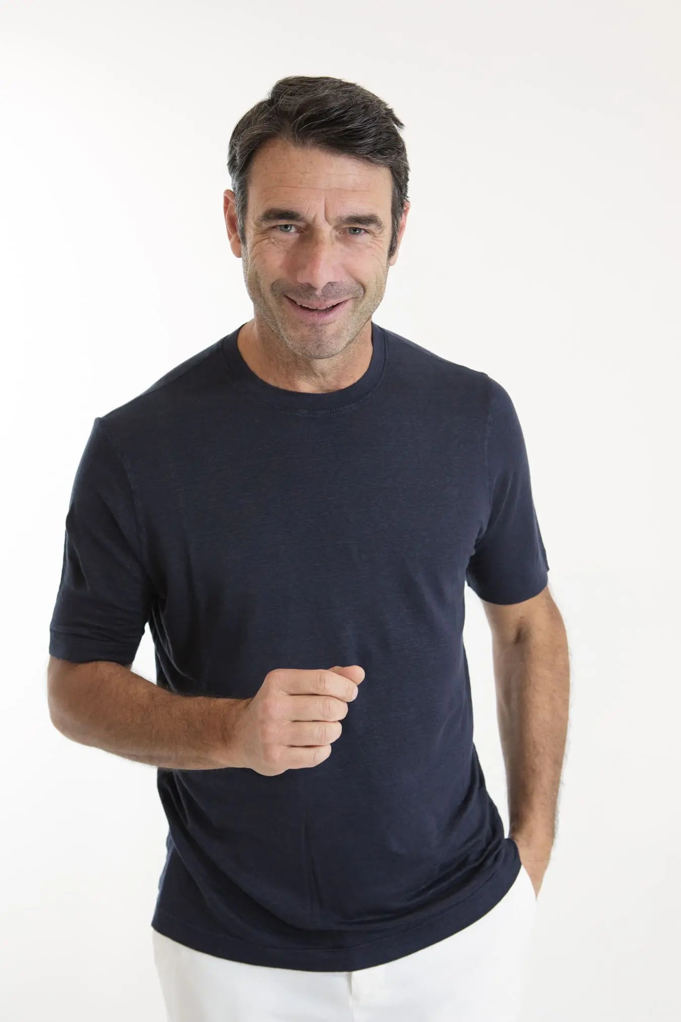 GUARINO T-Shirt Maniche Corte Jersey Lino Blu Indaco GUARINO