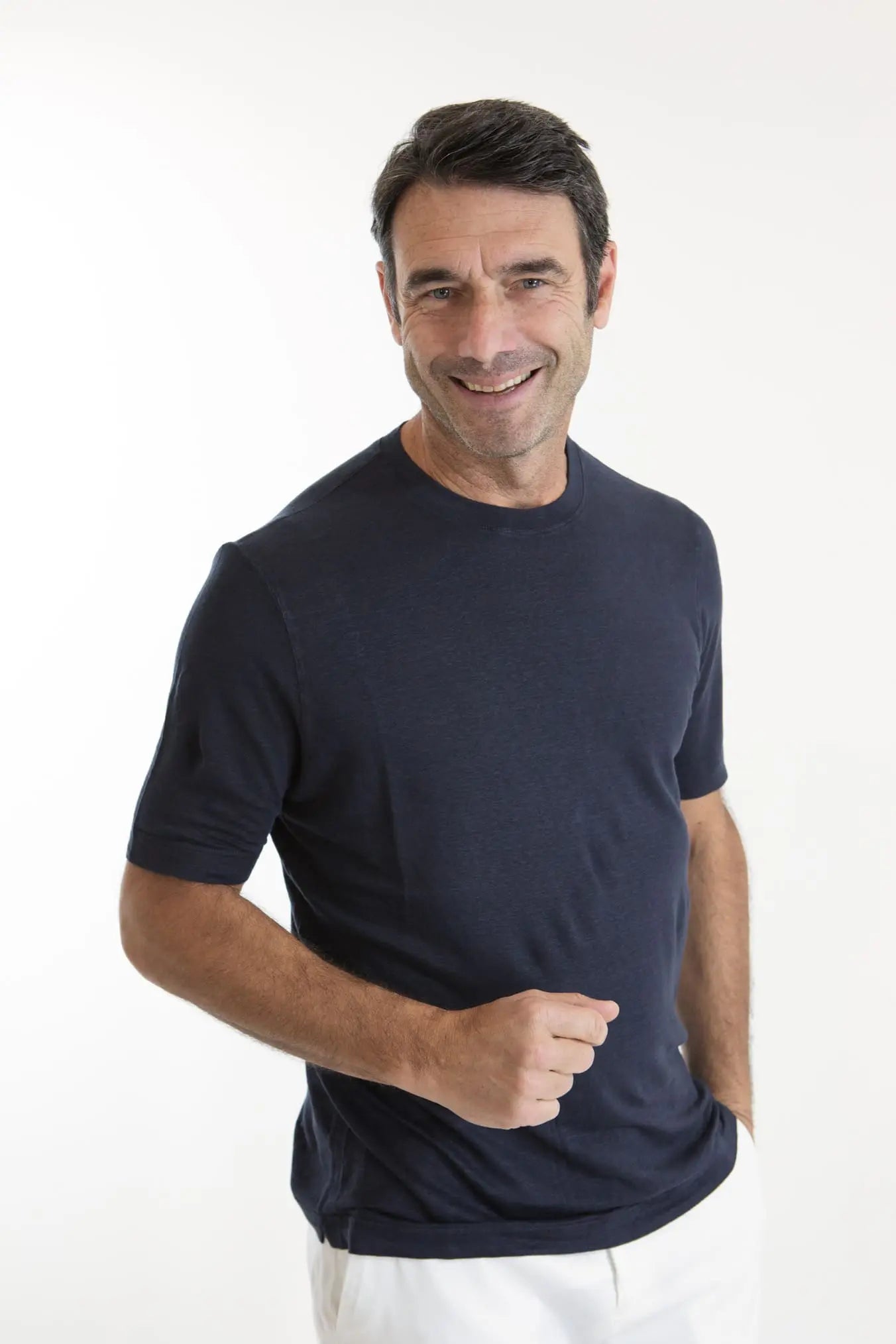 GUARINO T-Shirt Maniche Corte Jersey Lino Blu Indaco GUARINO