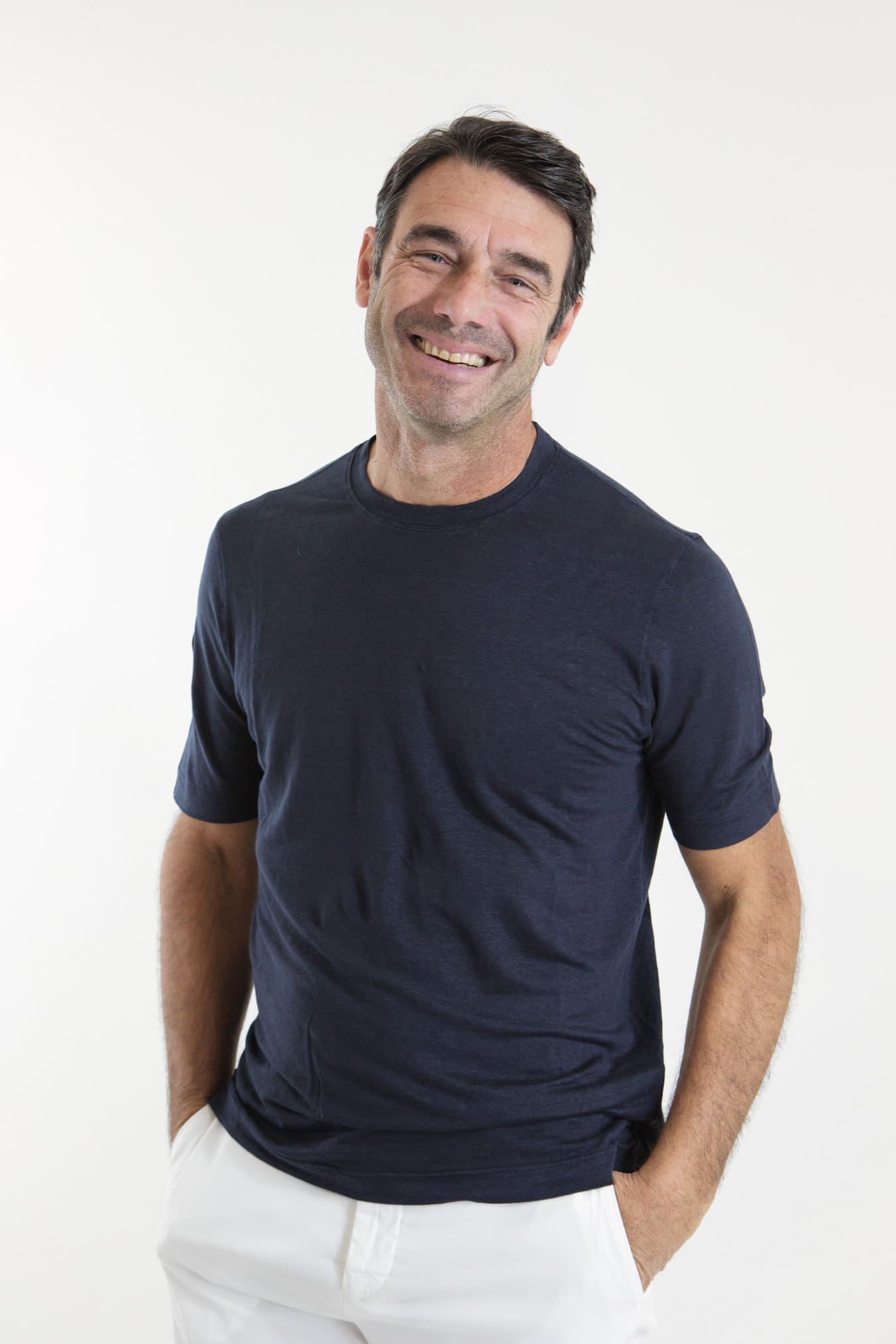 GUARINO Short Sleeved T-Shirt Jersey Linen Indigo Blue