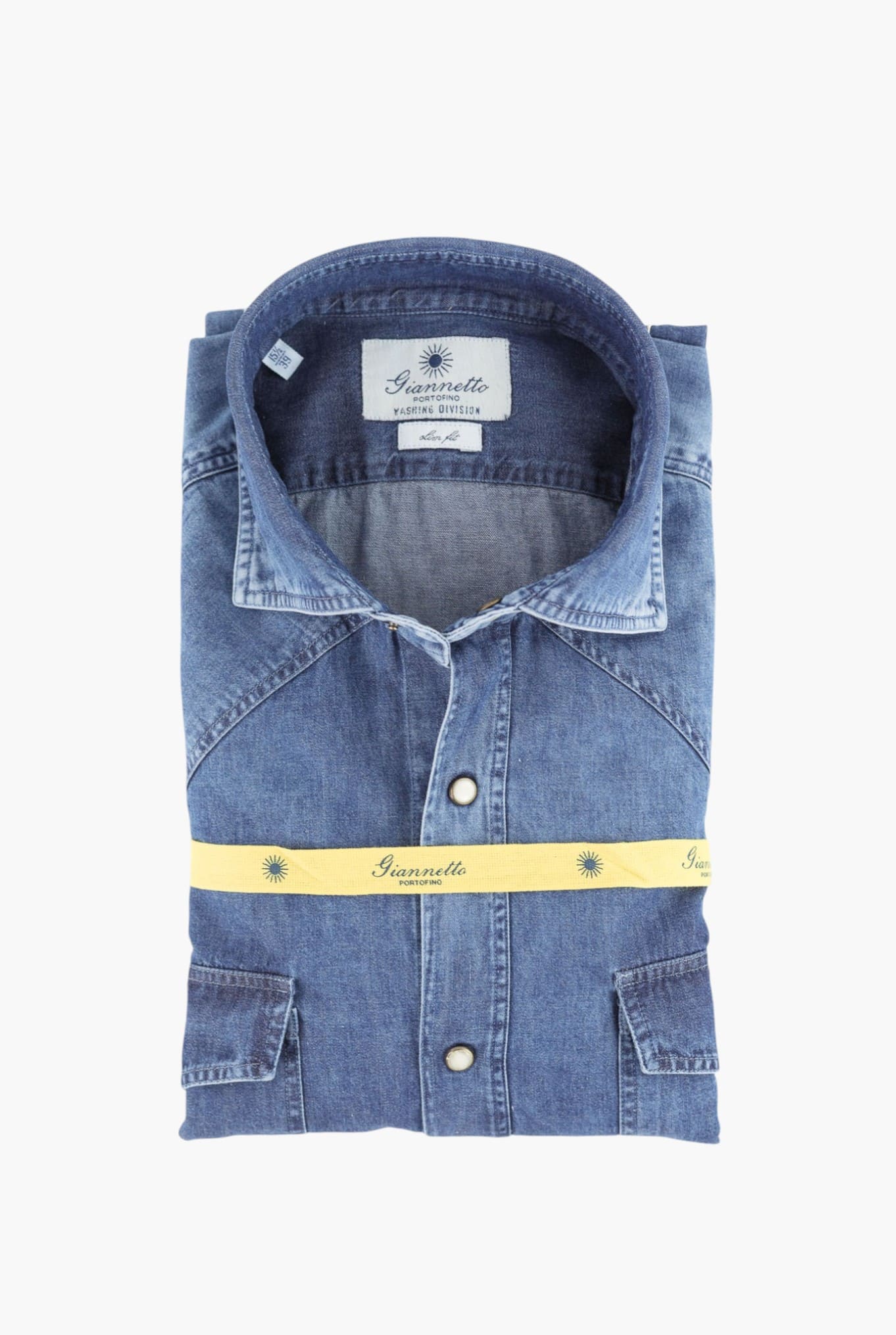 GIANNETTO PORTOFINO Camicia Texana Denim Marmorizzato Slim Fit