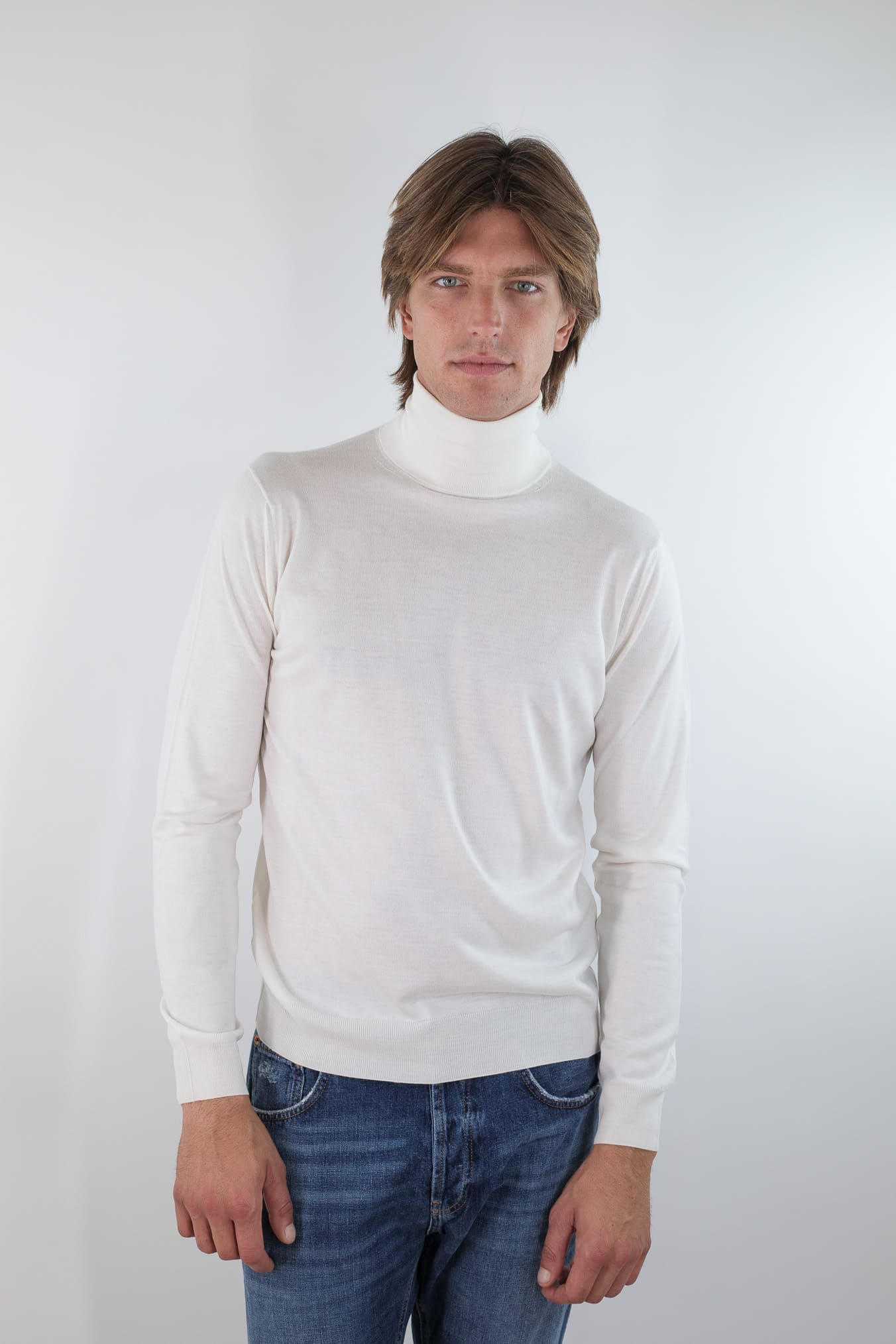 Cashmere and Silk Combed Turtleneck Cream White
