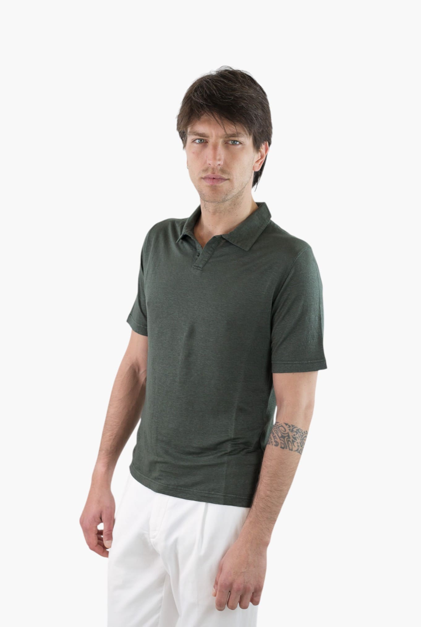 GUARINO Polo Skipper Maniche Corte Lino Verde