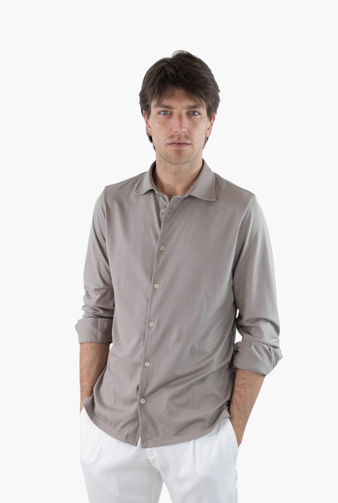 FEDELI Camicia mod. Jason Jersey Cotone Tortora
