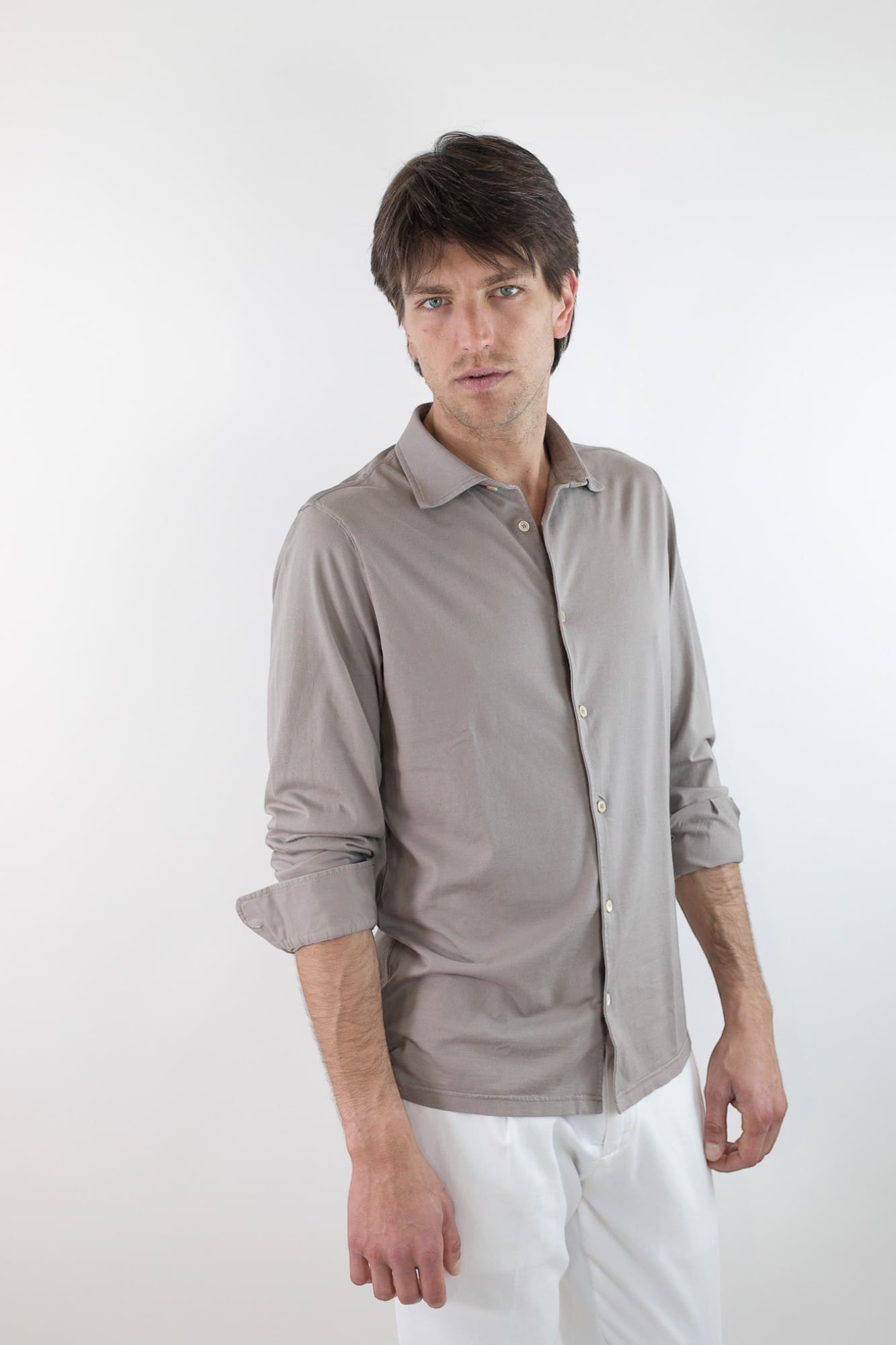 FEDELI Camicia mod. Jason Jersey Cotone Tortora