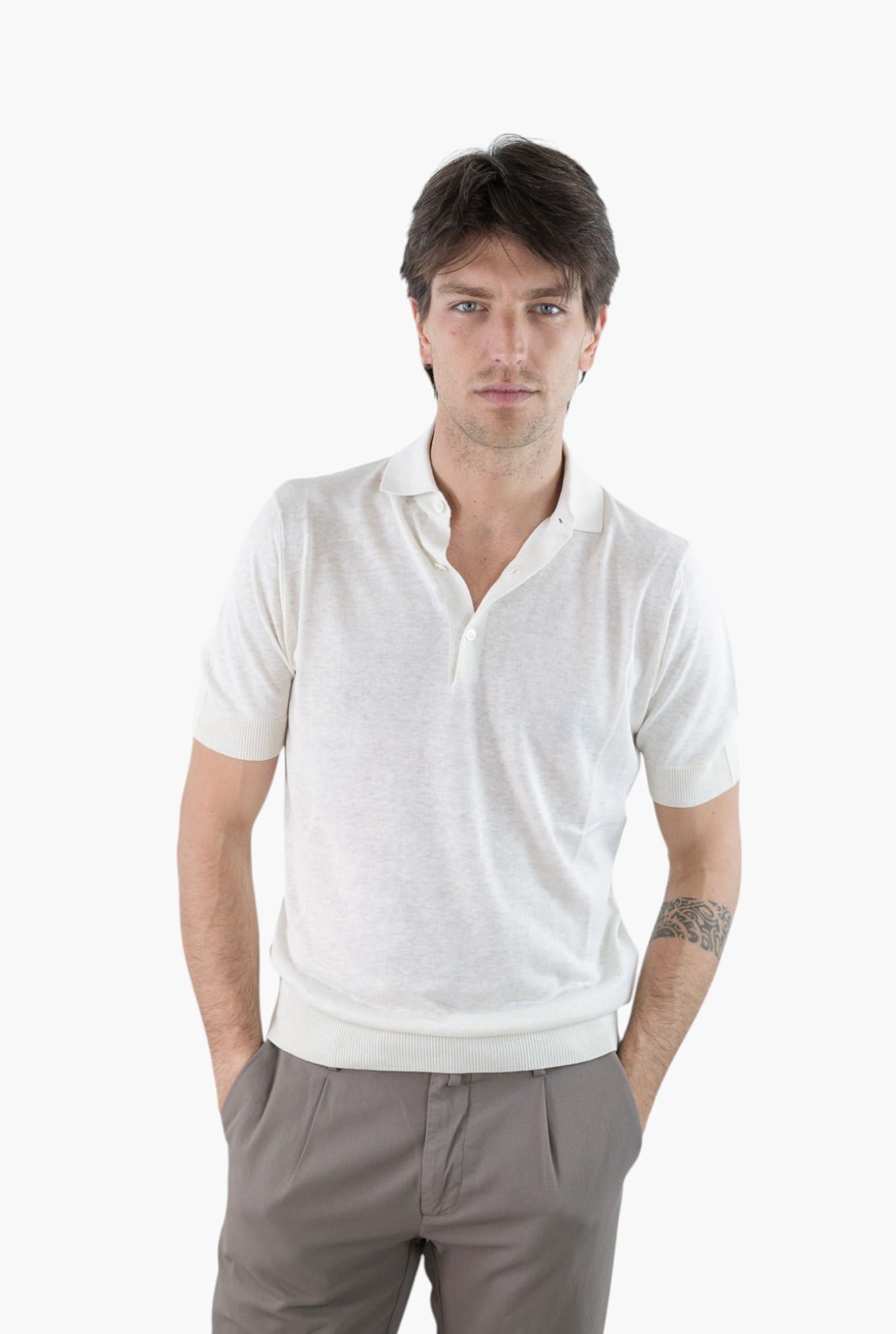 Polo Maniche Corte Seta Lino Avorio - Guarino Store