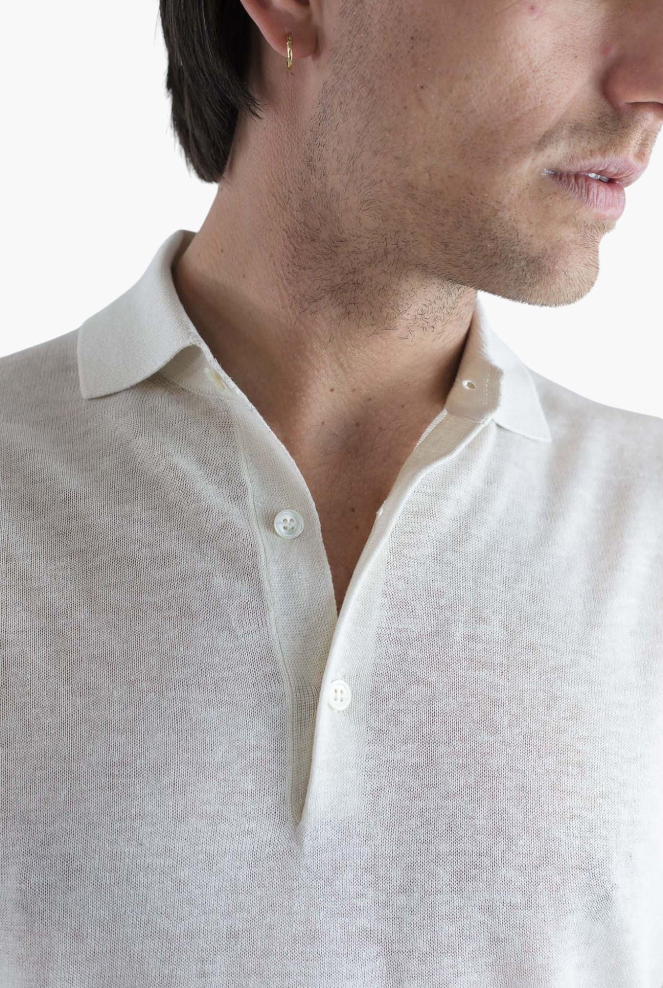 Polo Maniche Corte Seta Lino Avorio - Guarino Store