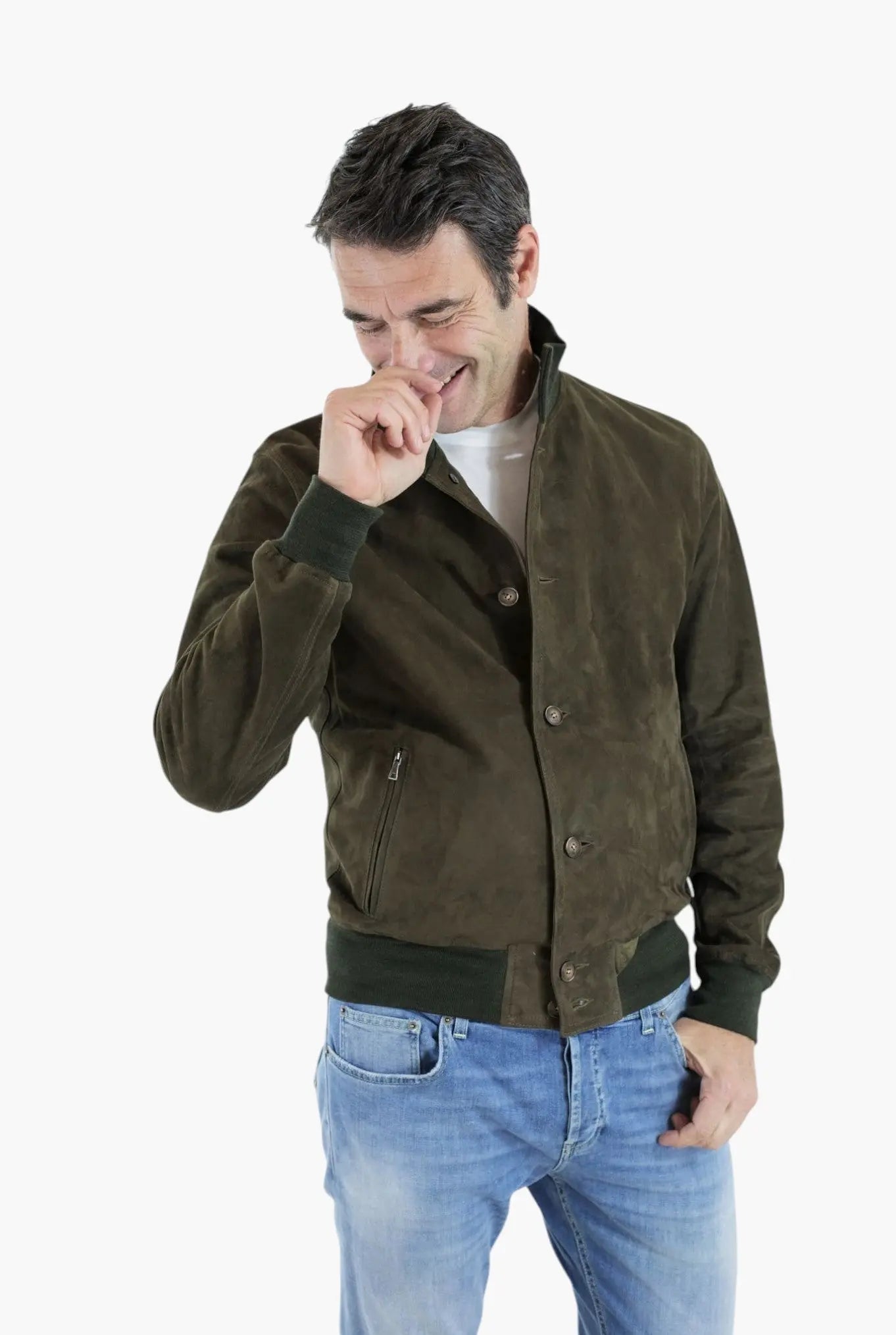 STEWART Giubbino in Suede Verde Prato STEWART