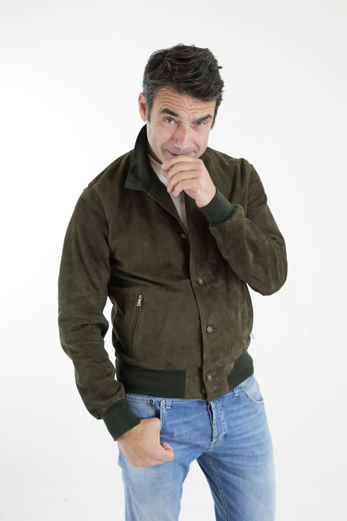 STEWART Giubbino in Suede Verde Prato - Guarino Store