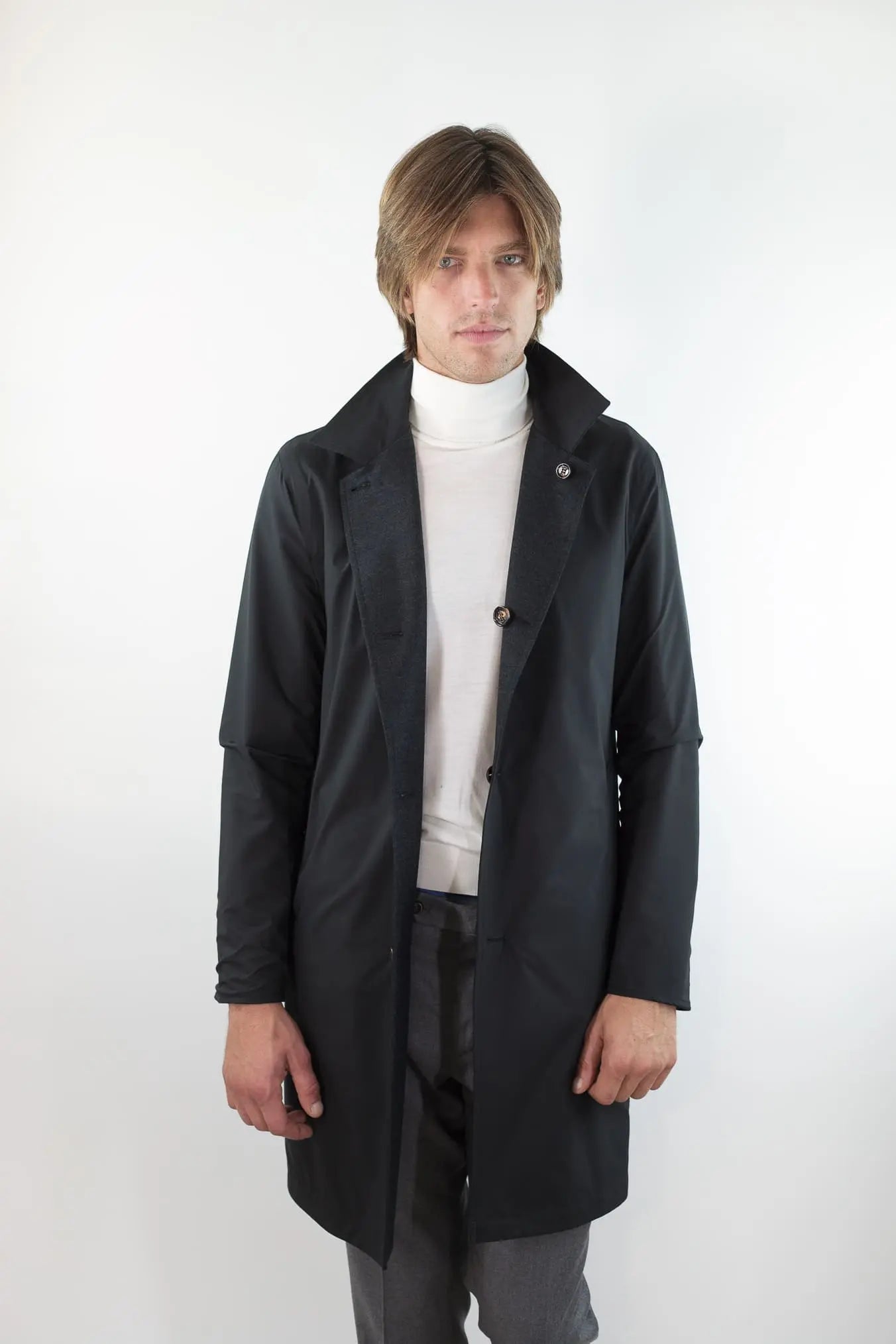 Cappotto Reversibile Lana e Nylon Nero/Nero KIRED