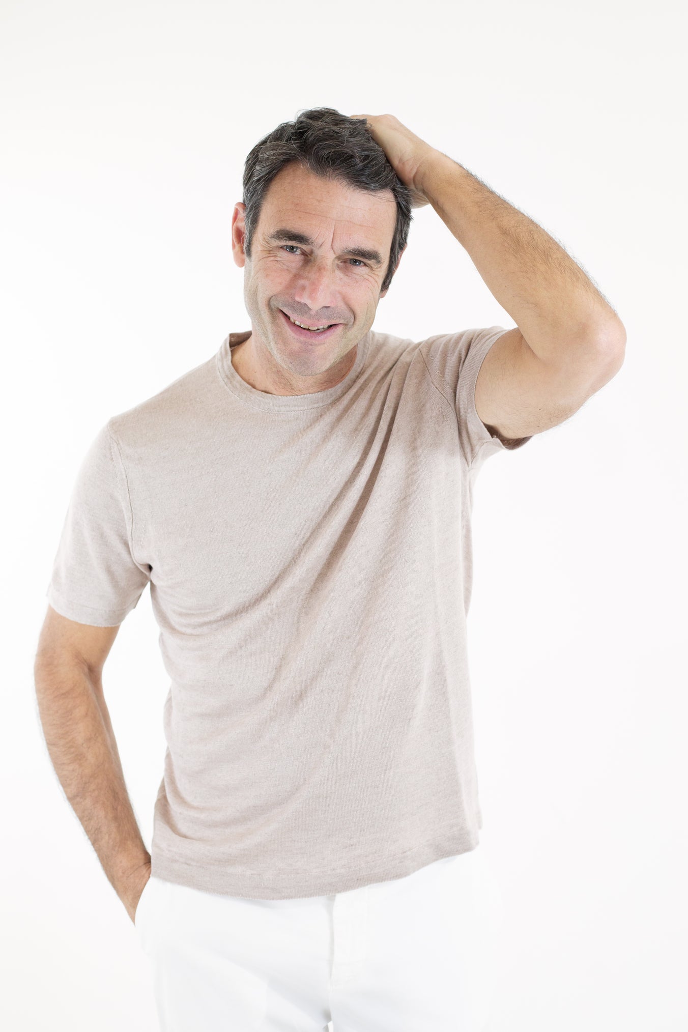 GUARINO Girocollo Mezze Maniche Lino Beige - Guarino Store