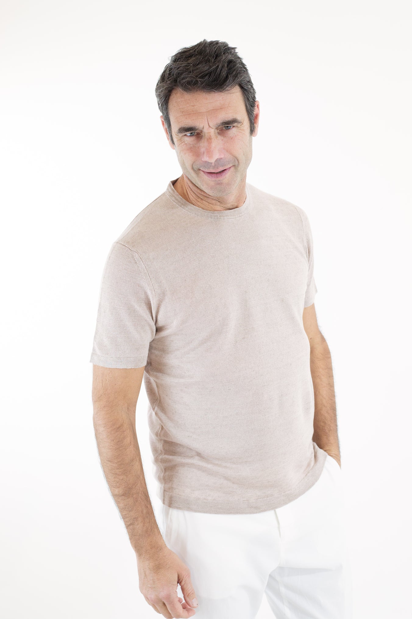 GUARINO Girocollo Mezze Maniche Lino Beige - Guarino Store