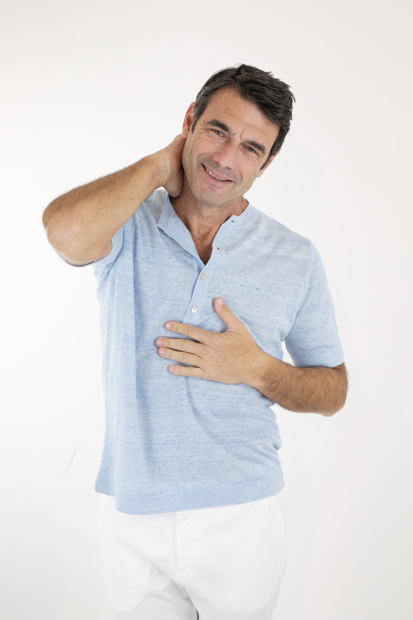 GUARINO Maglia MM Serafino Celeste Mélange - Guarino Store