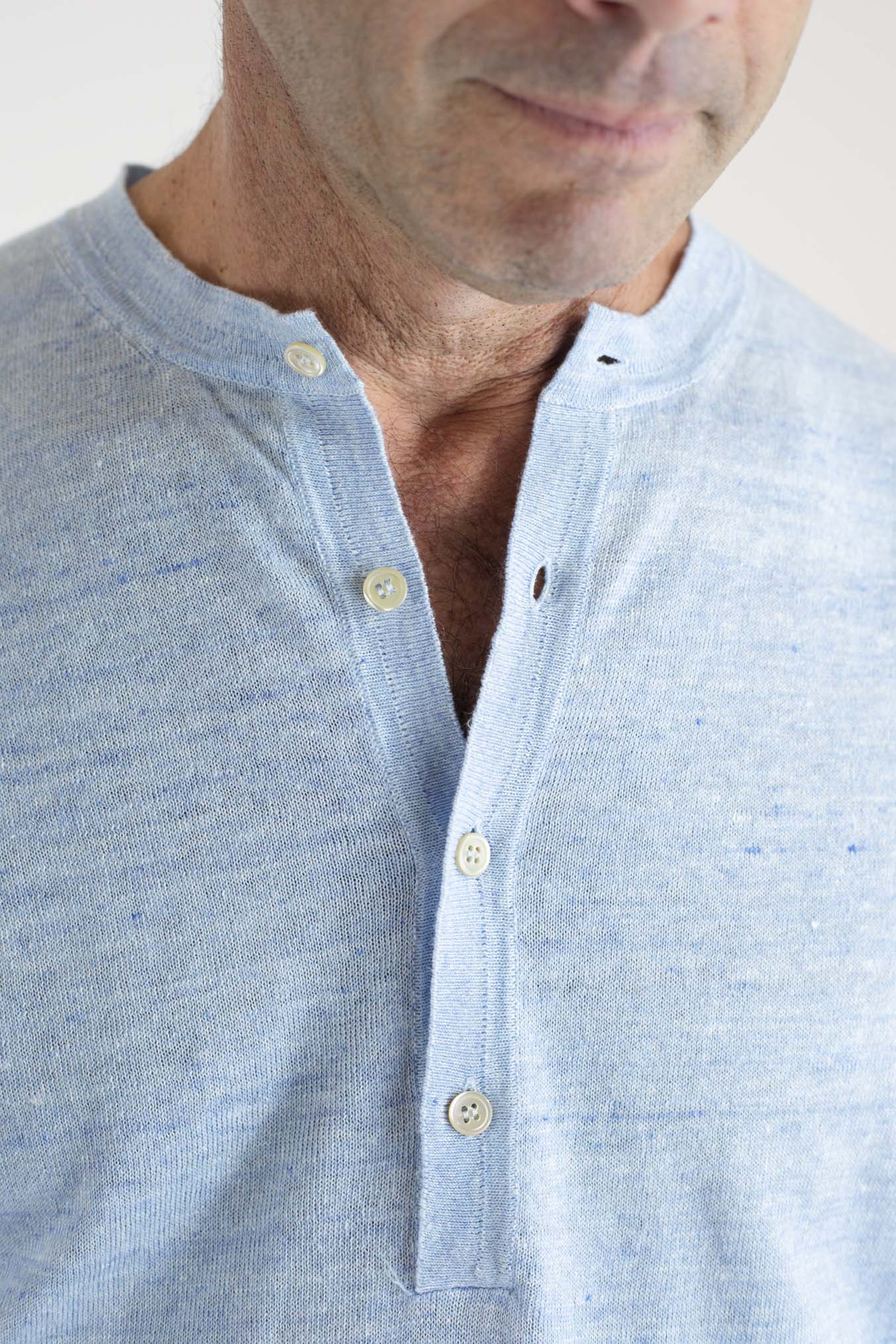 GUARINO Maglia MM Serafino Celeste Mélange - Guarino Store