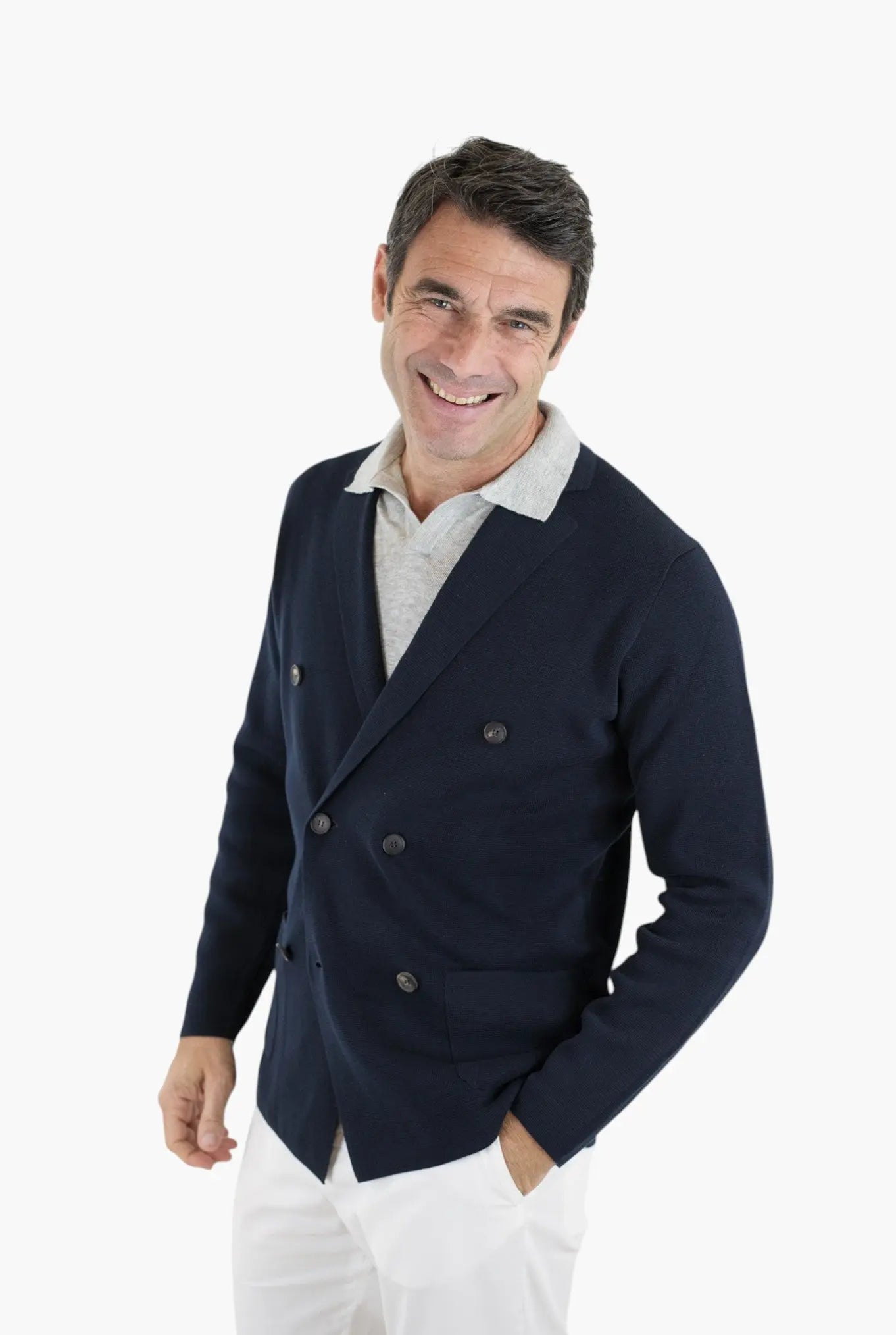 GUARINO Giacca Maglia Doppiopetto in Jersey Cotone Blu Navy GUARINO