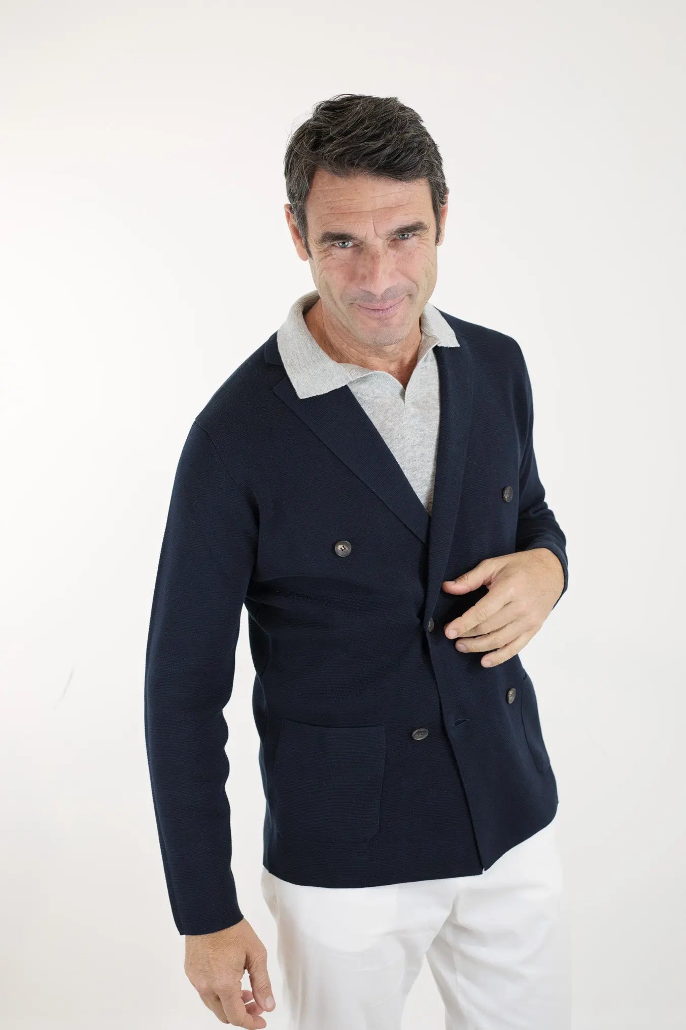 GUARINO Giacca Maglia Doppiopetto in Jersey Cotone Blu Navy - Guarino Store