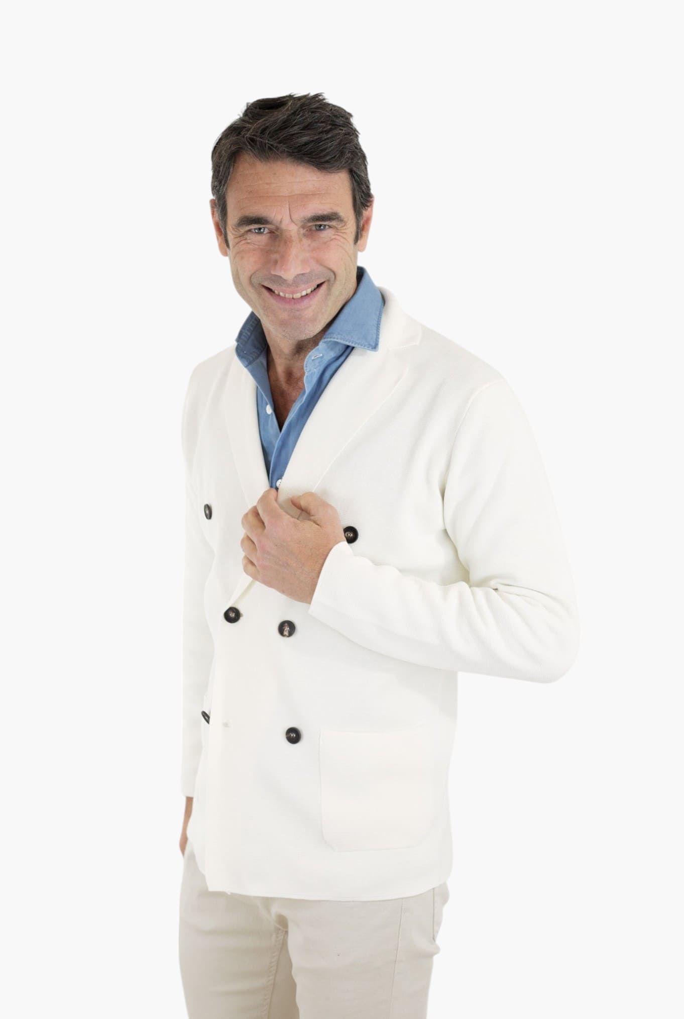 Giacca Maglia Doppiopetto in Jersey Cotone Bianca GUARINO