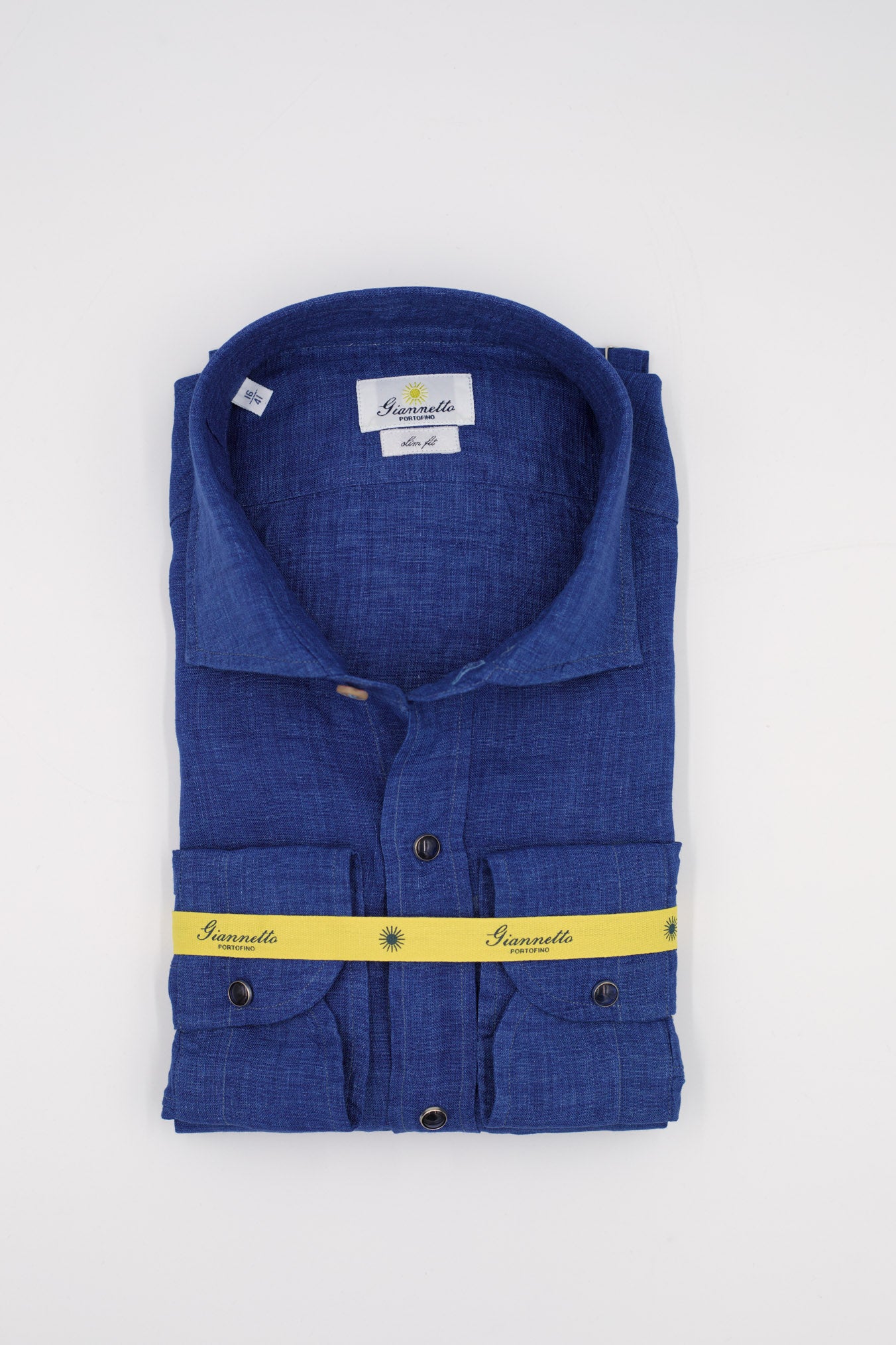 GIANNETTO PORTOFINO Camicia Lino Blu COMFORT FIT - Guarino Store