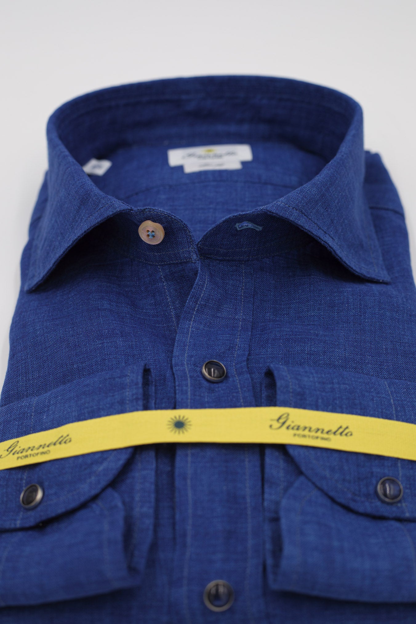 GIANNETTO PORTOFINO Camicia Lino Blu COMFORT FIT - Guarino Store