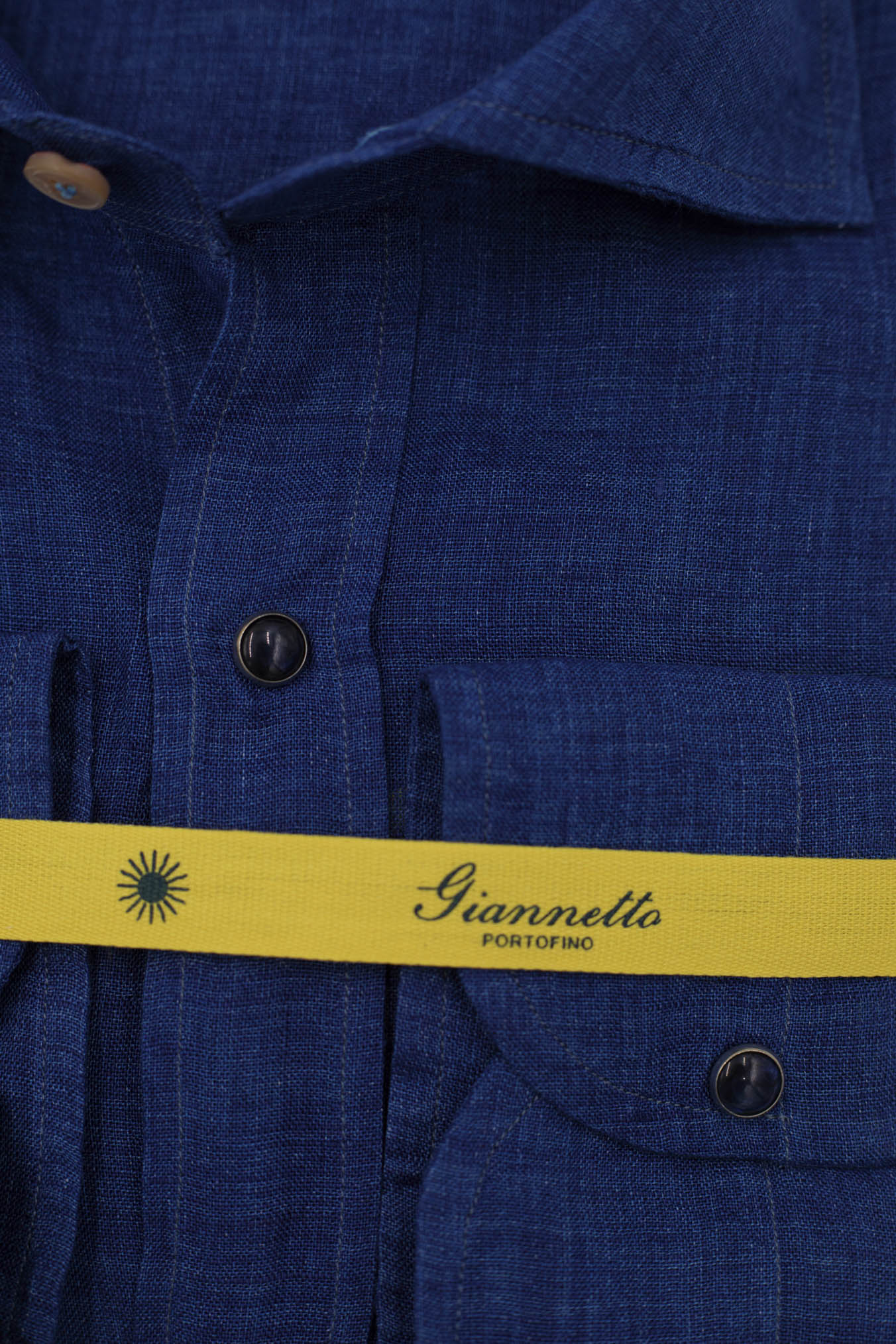 GIANNETTO PORTOFINO Camicia Lino Blu COMFORT FIT - Guarino Store