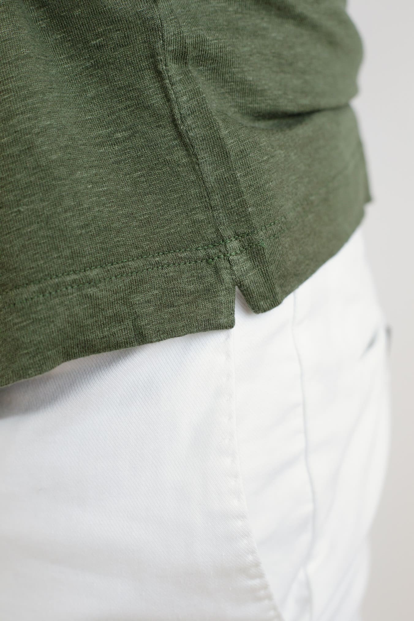 GUARINO T-Shirt Jersey Lino Maniche Corte Verde Militare - Guarino Store