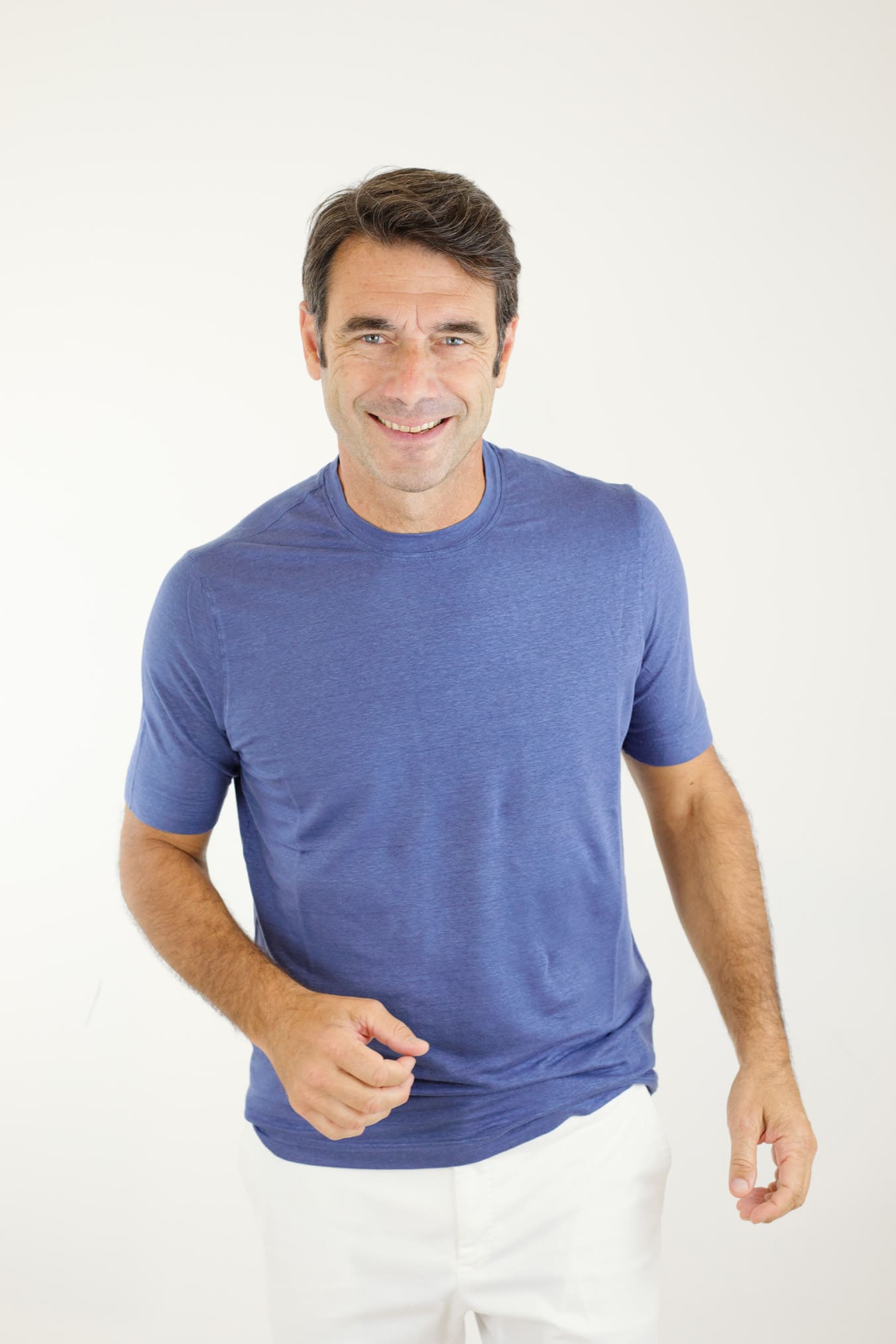 GUARINO T-Shirt Maniche Corte Jersey Lino Blu Royal - Guarino Store