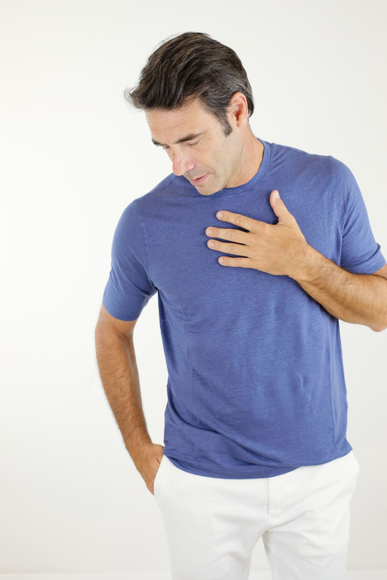 GUARINO T-Shirt Maniche Corte Jersey Lino Blu Royal - Guarino Store