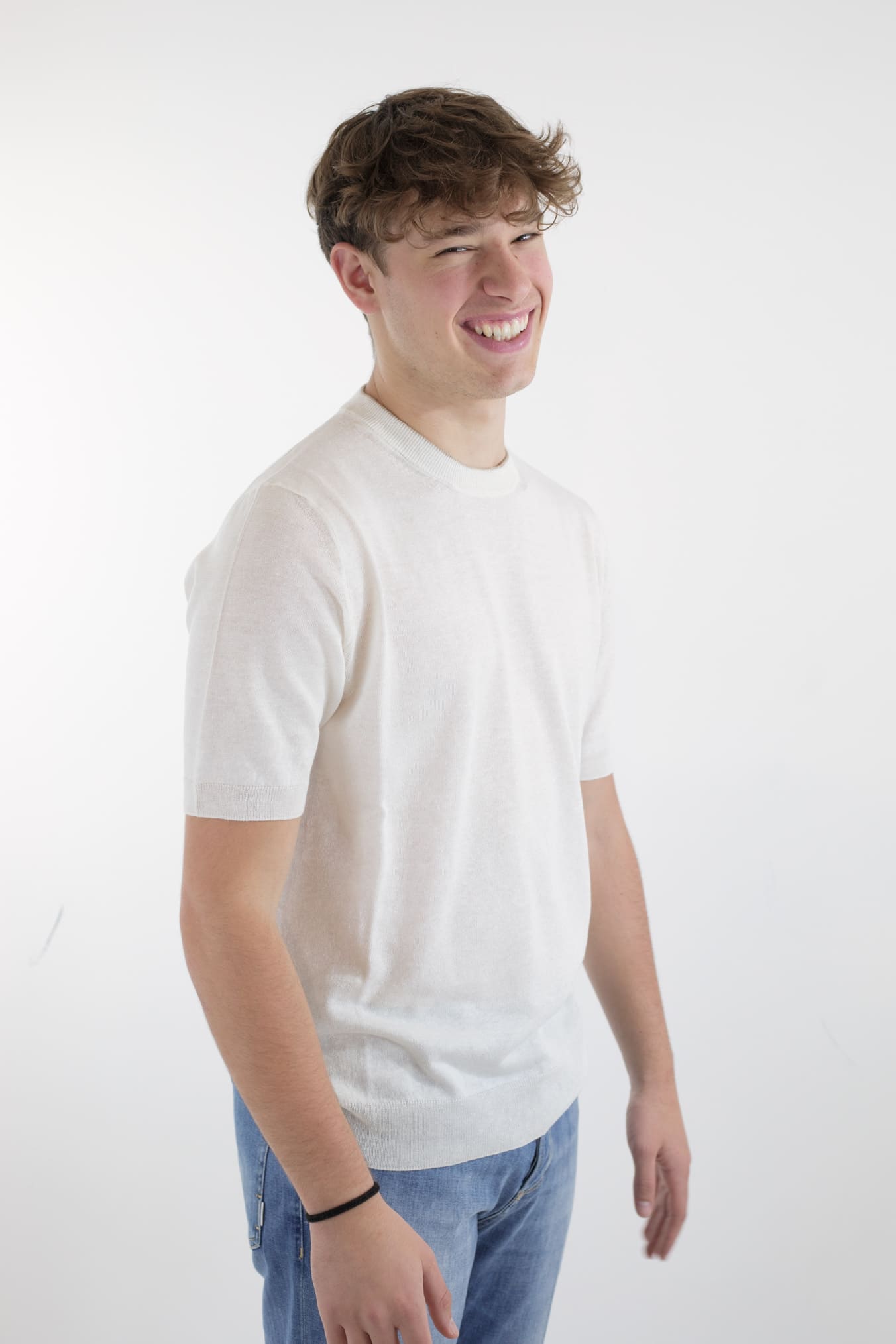 GUARINO Girocollo MM Cotone Lino Cashmere Bianco - Guarino Store