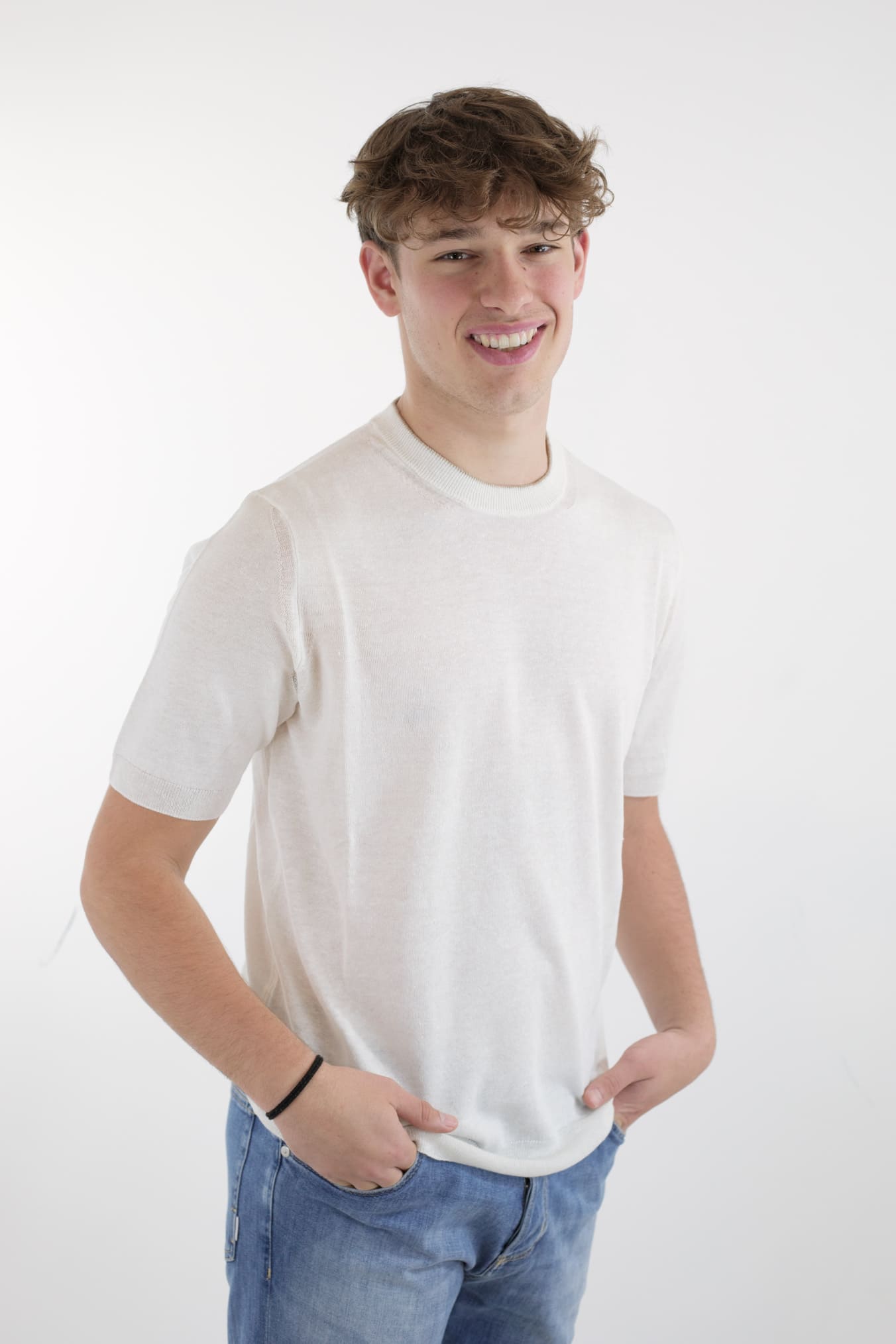 GUARINO Girocollo MM Cotone Lino Cashmere Bianco - Guarino Store