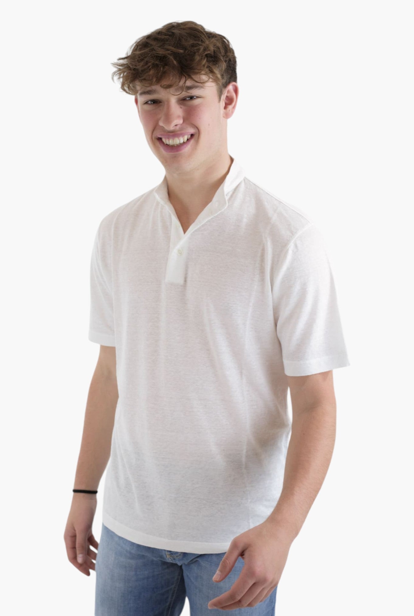 GUARINO Polo Coreana MC Jersey Lino Bianco - Guarino Store