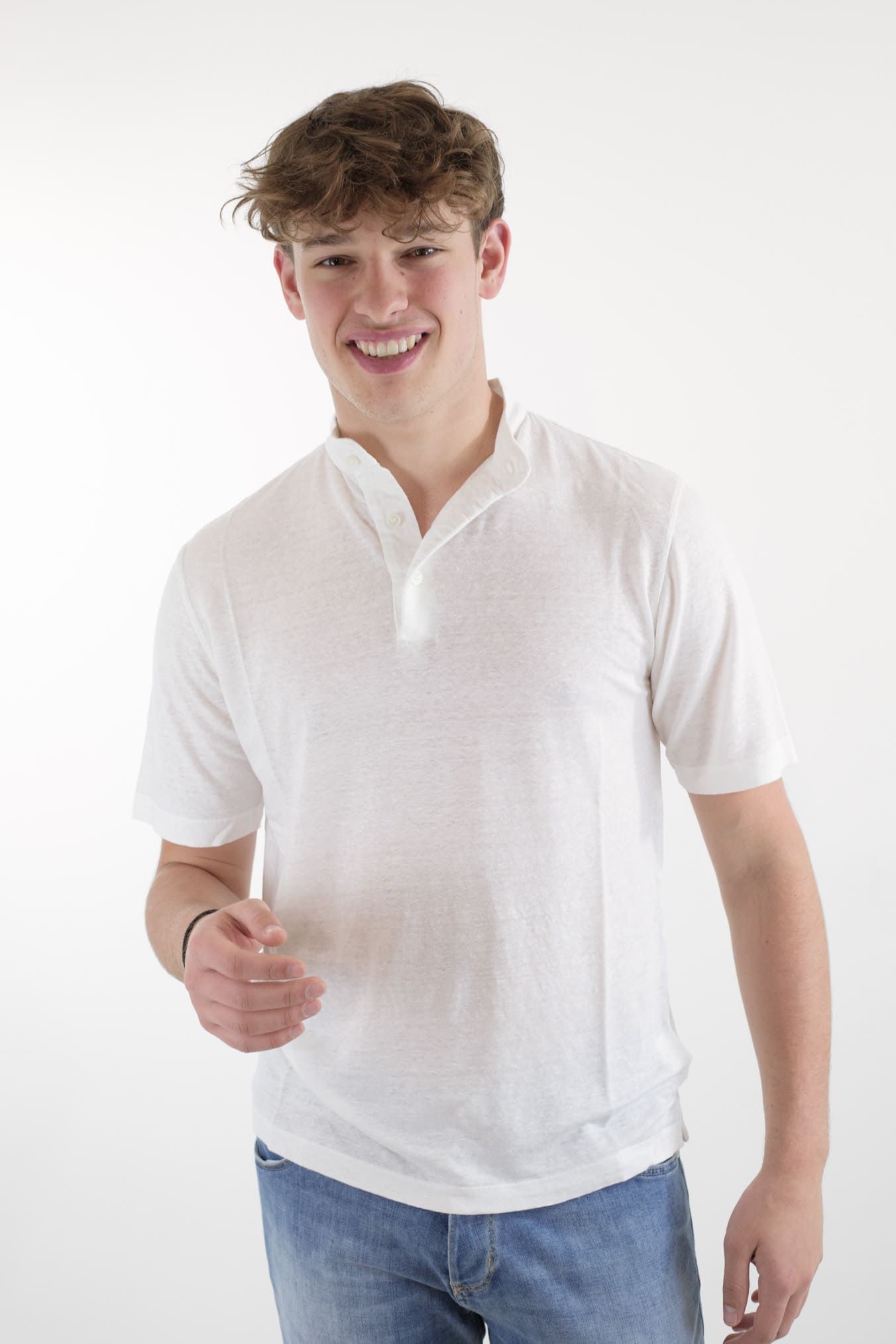 GUARINO Polo Coreana MC Jersey Lino Bianco - Guarino Store