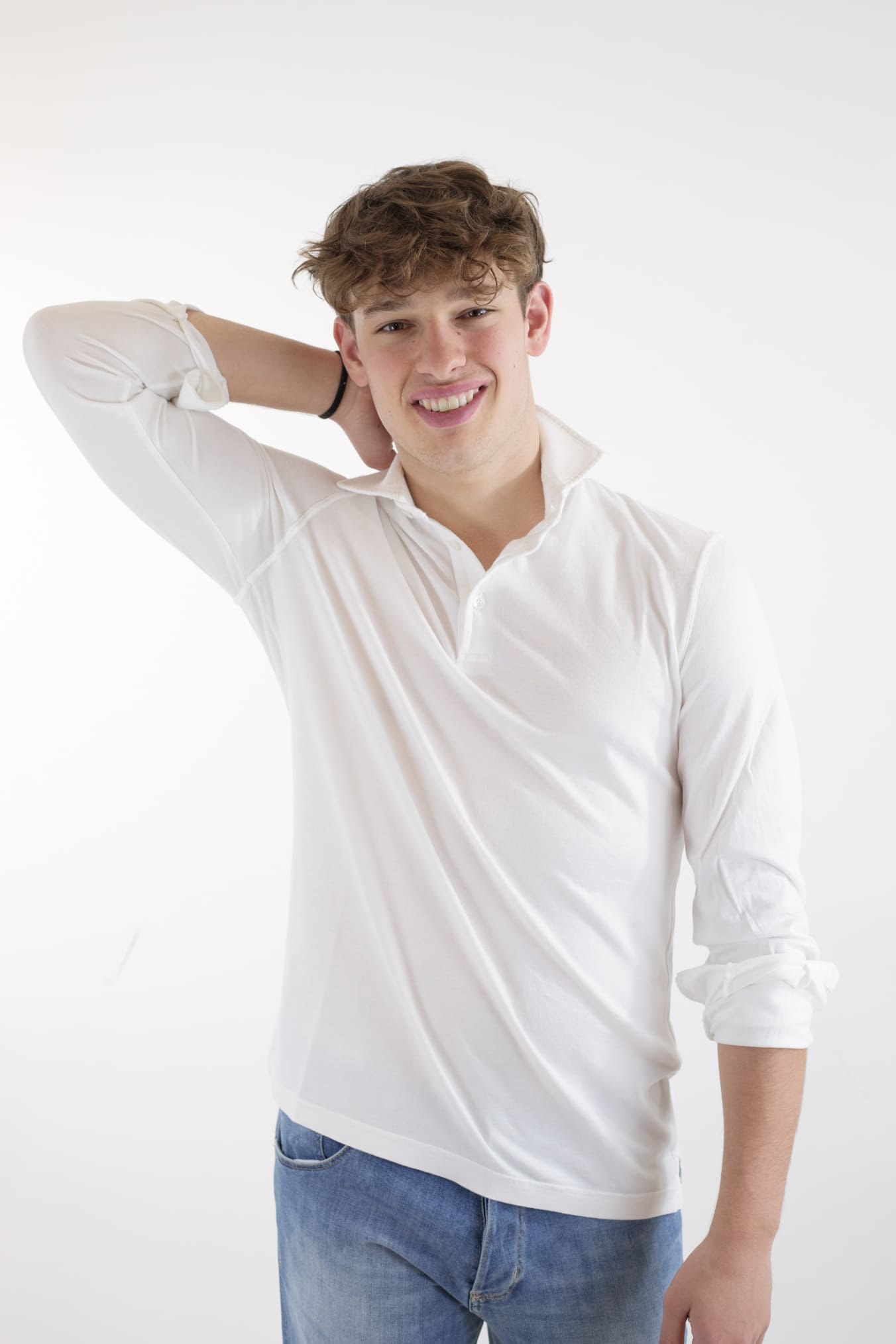 FEDELI Polo Maniche Lunghe Jersey Cotone Bianco