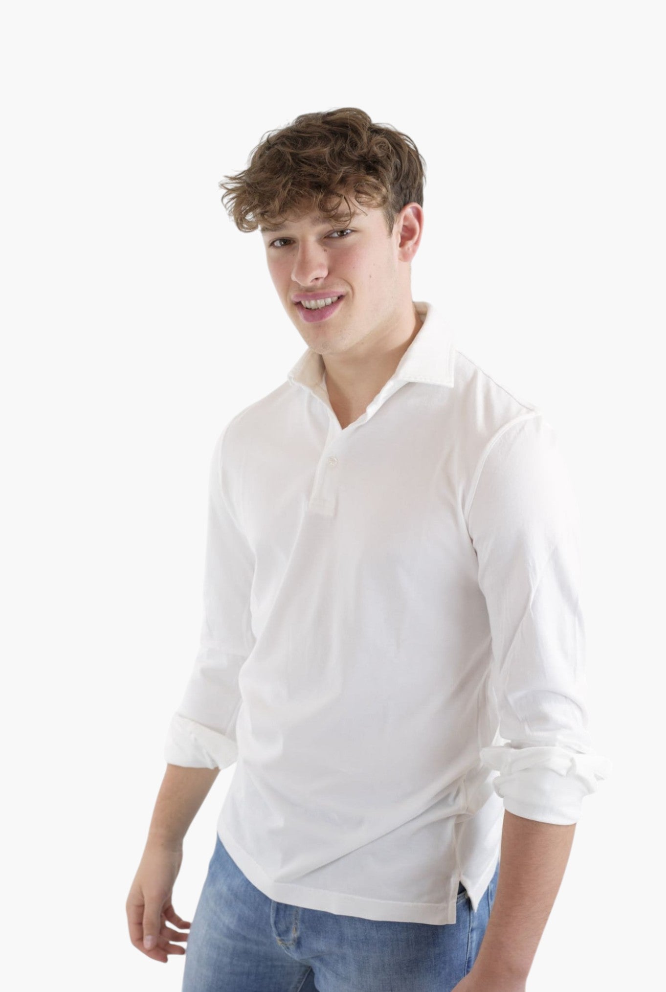 FEDELI Polo Maniche Lunghe Jersey Cotone Bianco