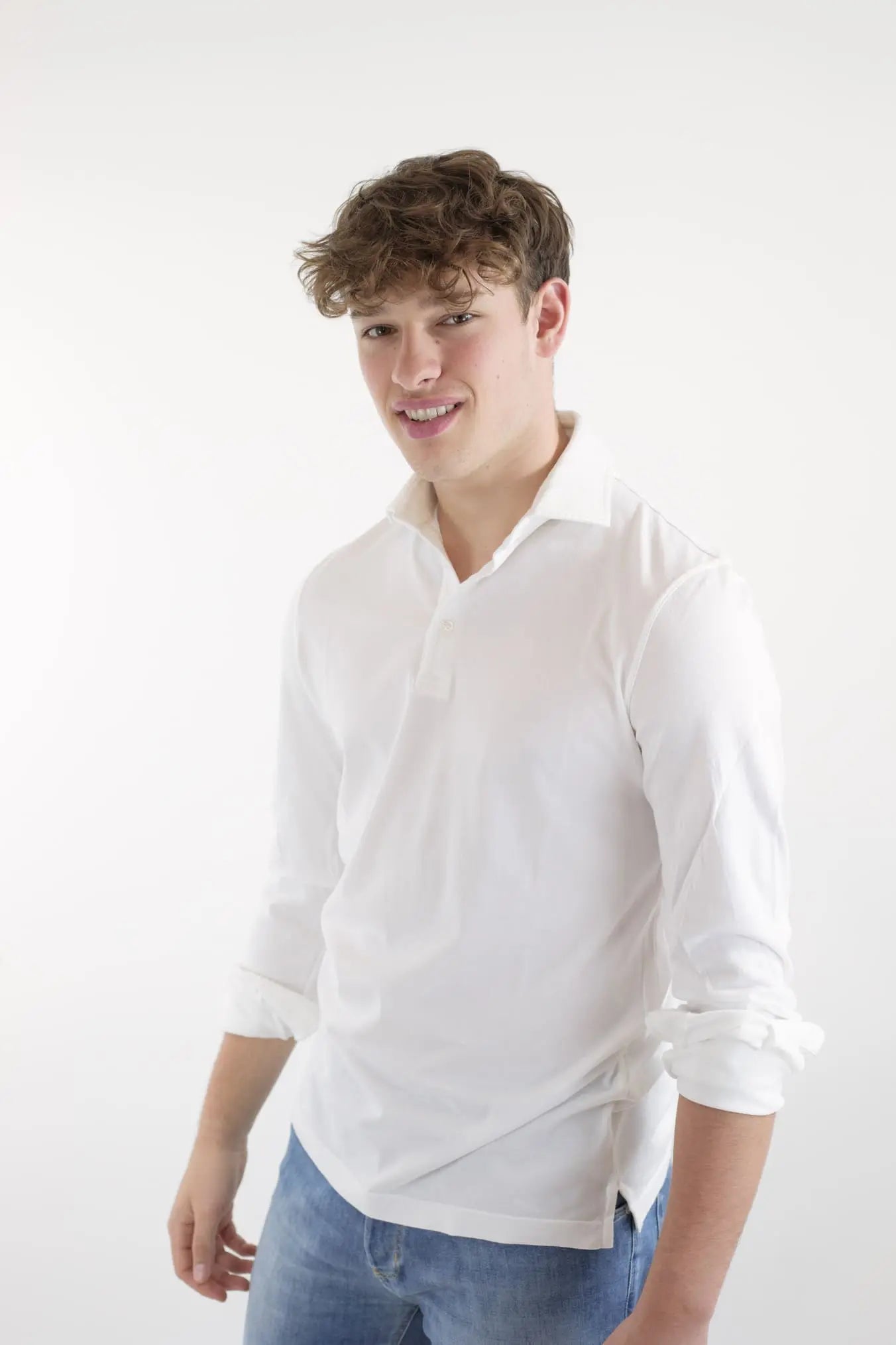 FEDELI Polo Maniche Lunghe mod. Zero Cotone Bianco - Guarino Store