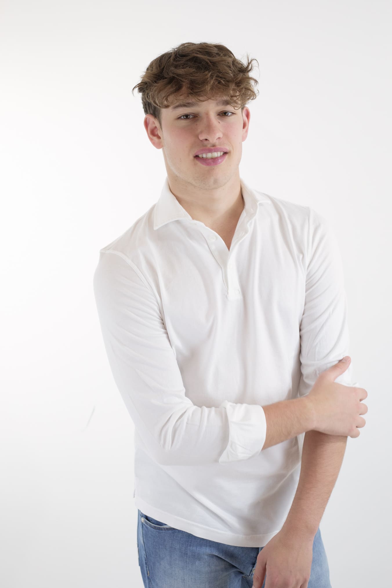 FEDELI Polo Maniche Lunghe Jersey Cotone Bianco