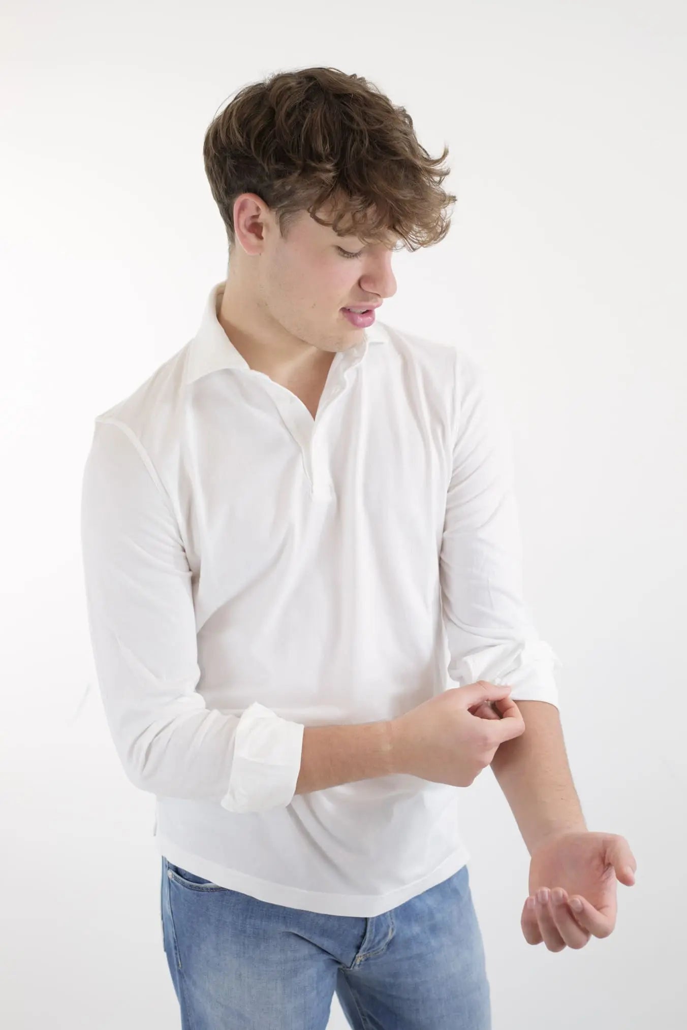 FEDELI Polo Maniche Lunghe mod. Zero Cotone Bianco - Guarino Store