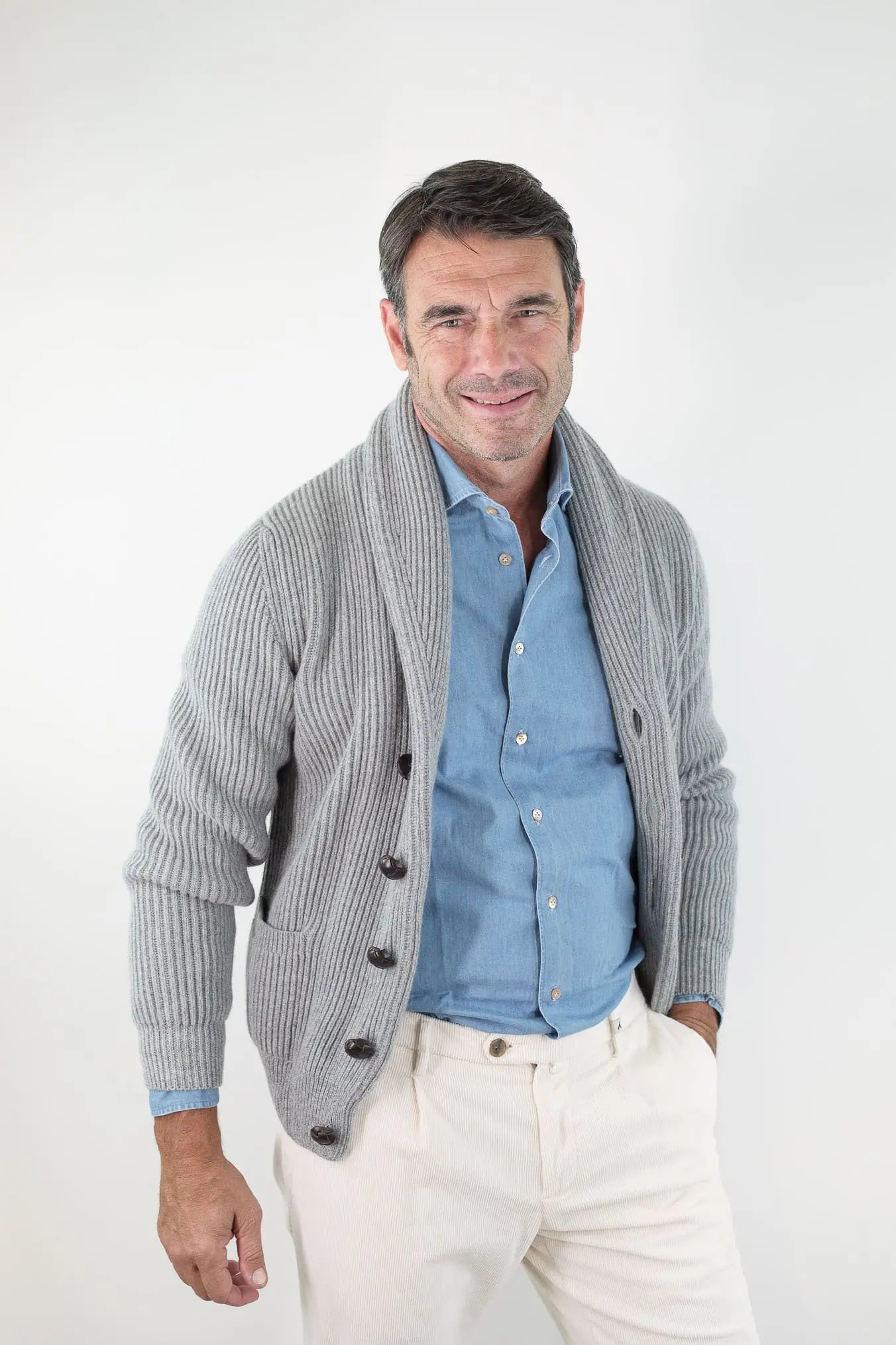Cardigan Lana e Cashmere Grigio Chiaro MC GEORGE OF SCOTLAND