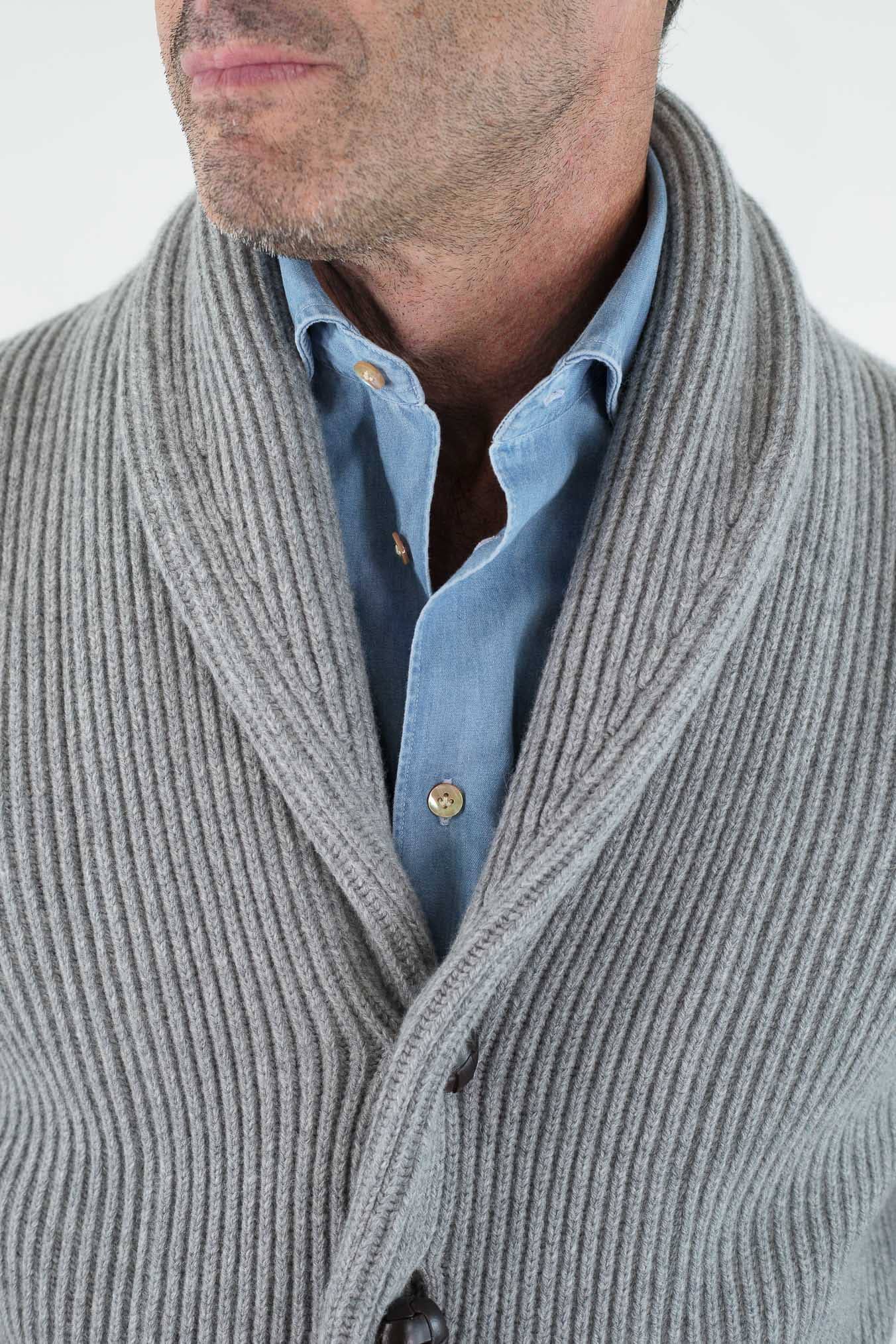 Cardigan Lana e Cashmere Grigio Chiaro
