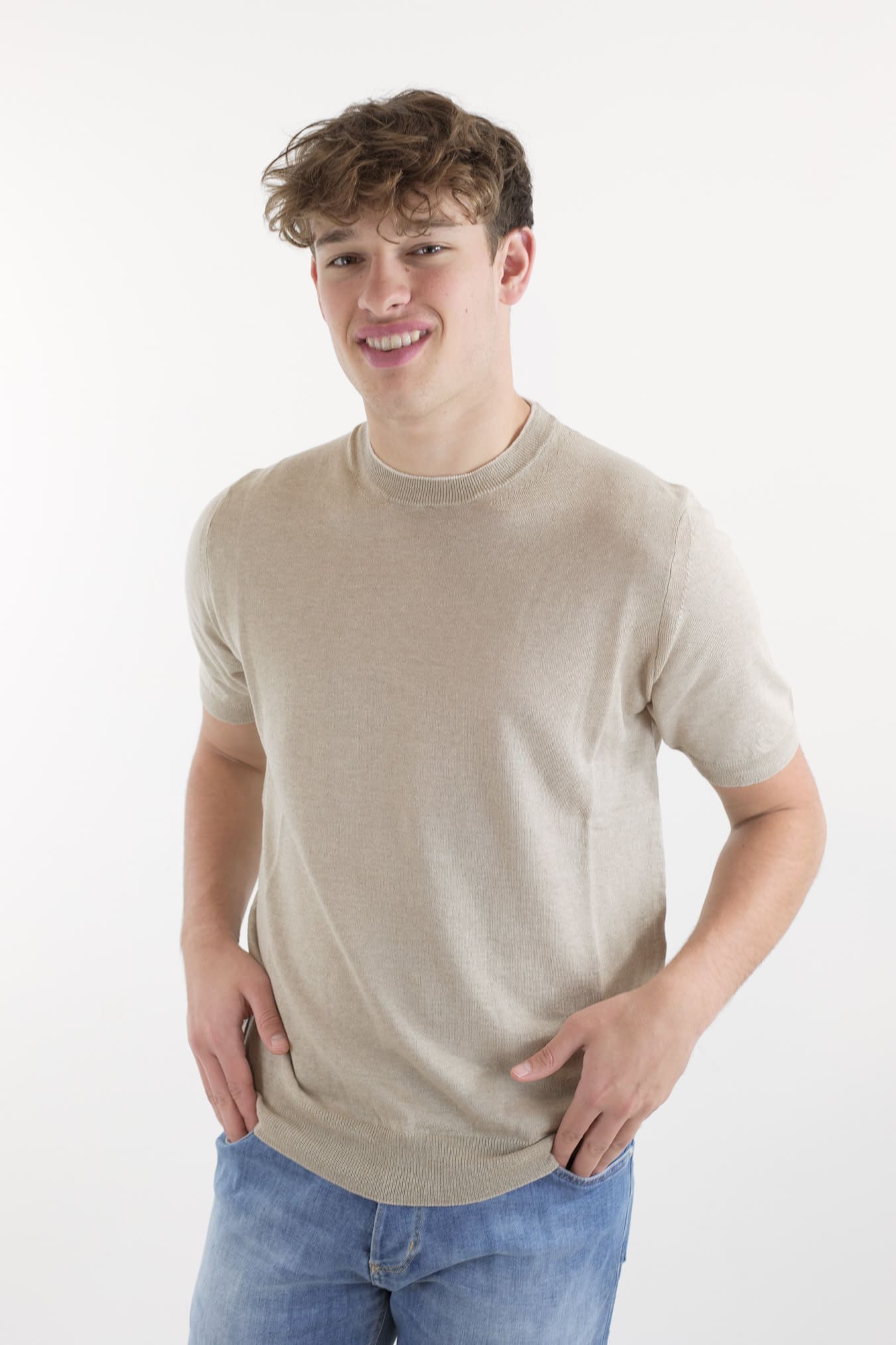 GUARINO Girocollo MM Cotone Lino Cashmere Beige - Guarino Store